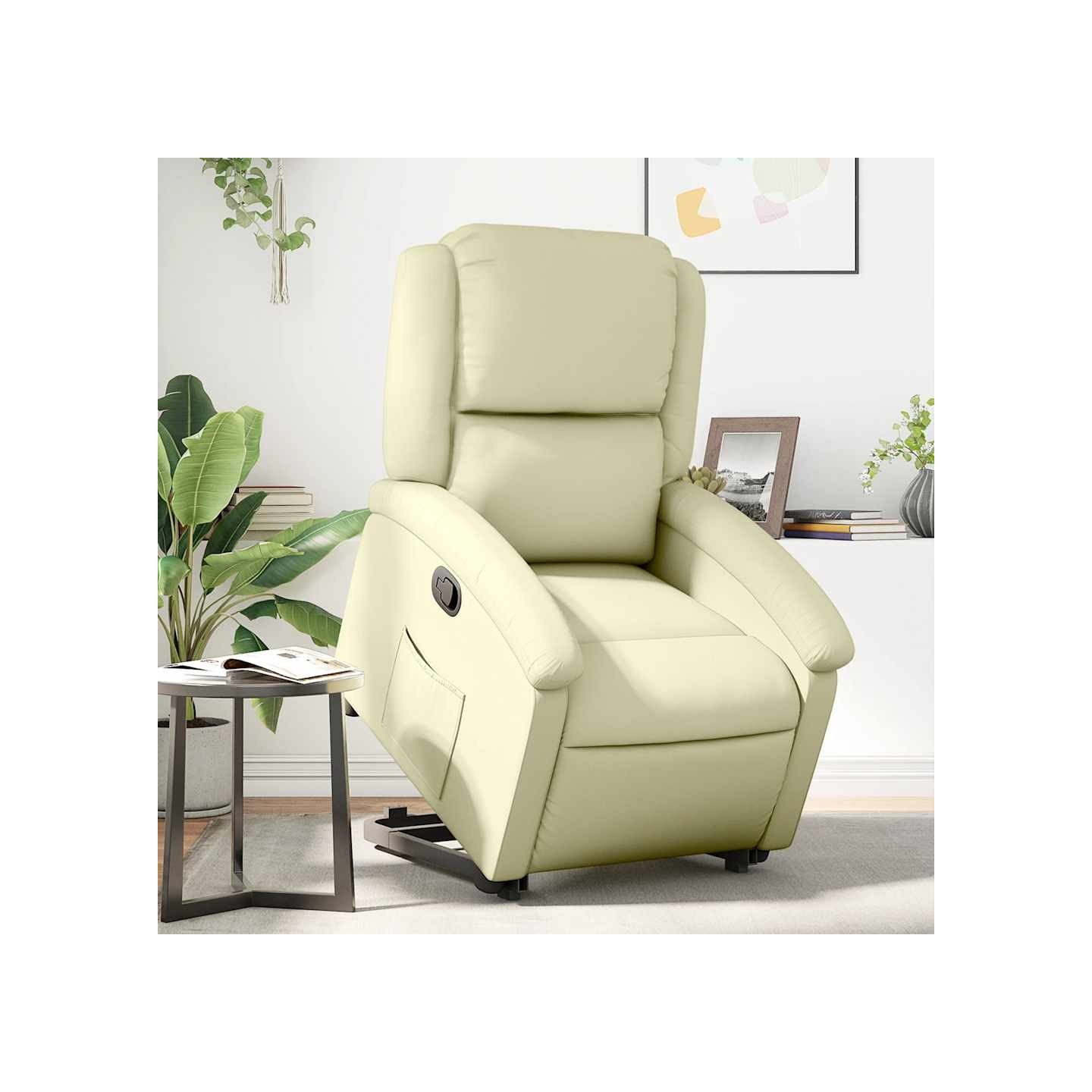 Fauteuil inclinable crème cuir véritable