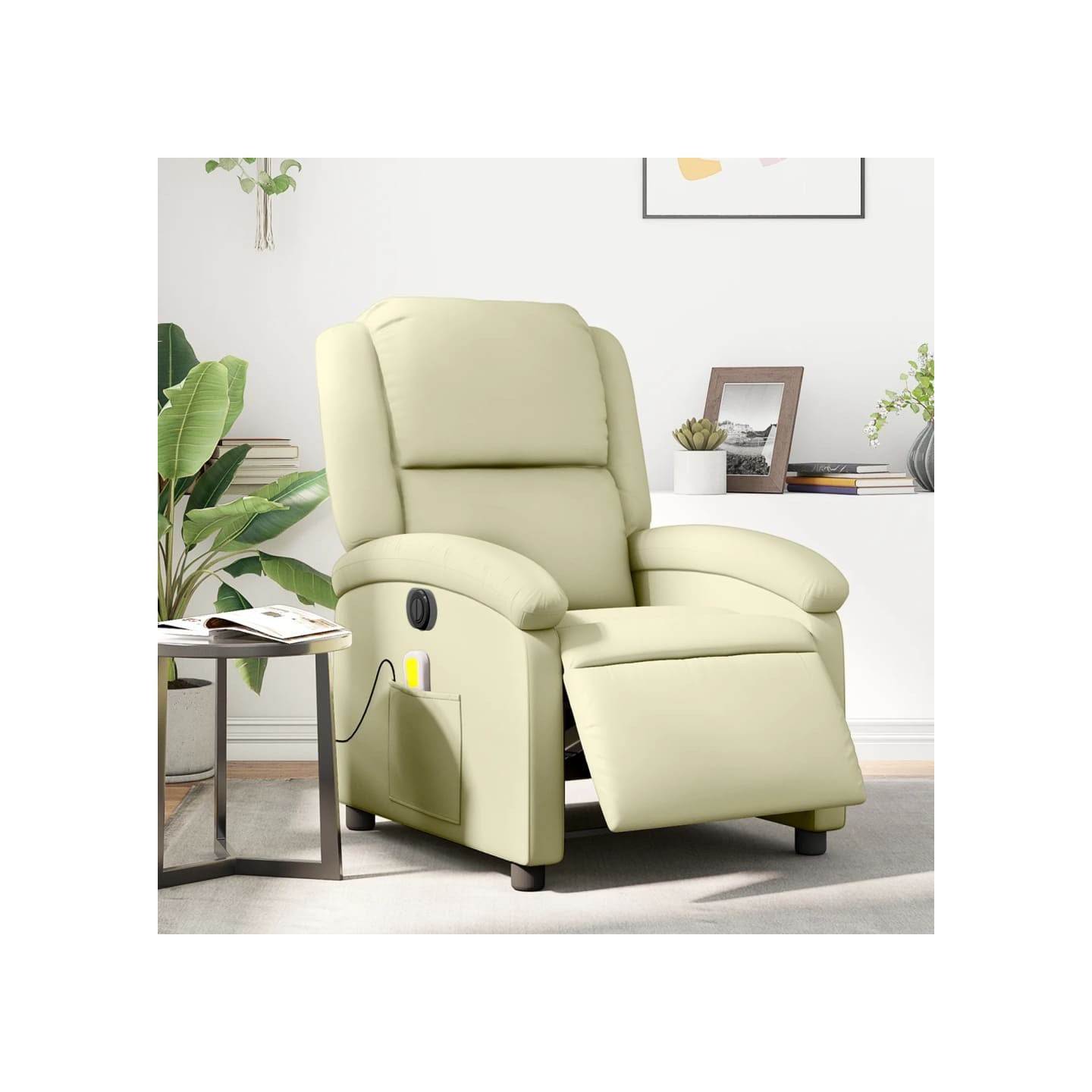 Fauteuil de massage inclinable électrique crème cuir véritable