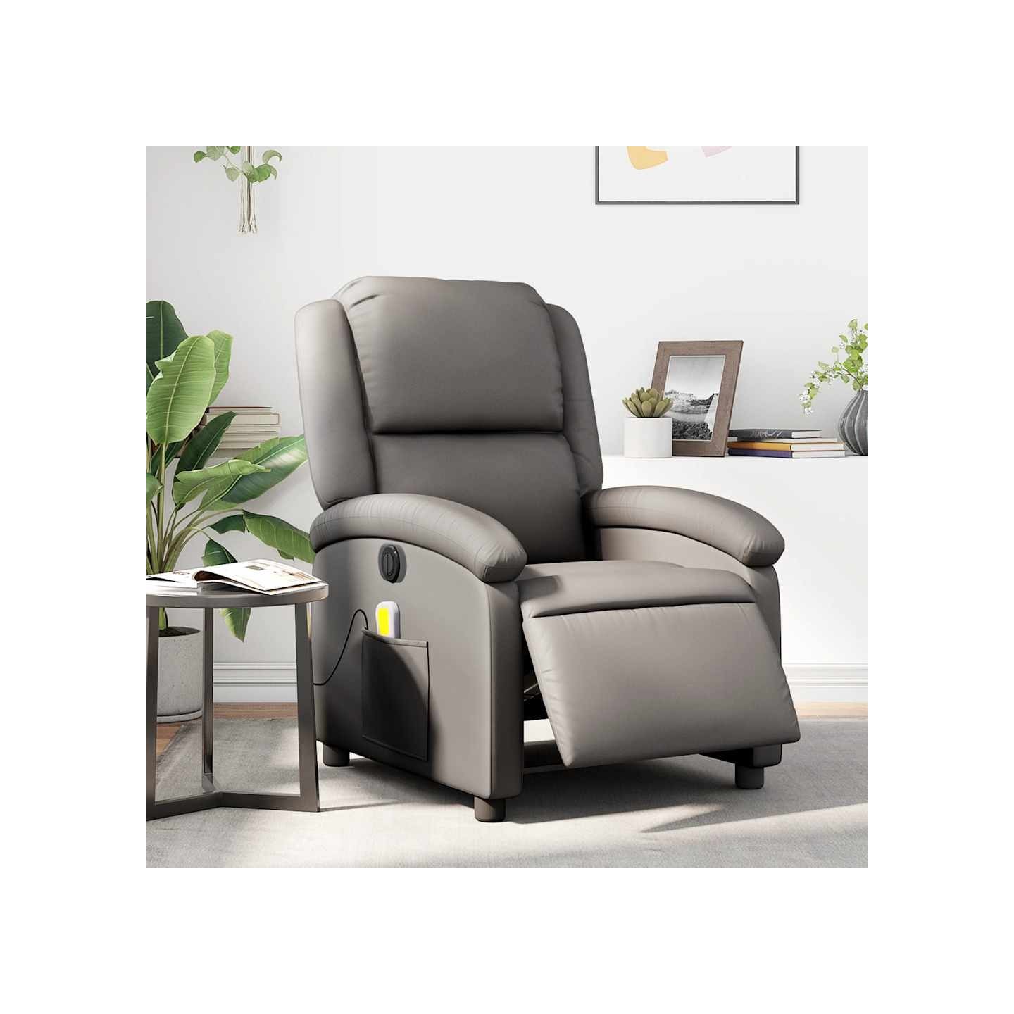 Fauteuil de massage inclinable électrique gris cuir véritable