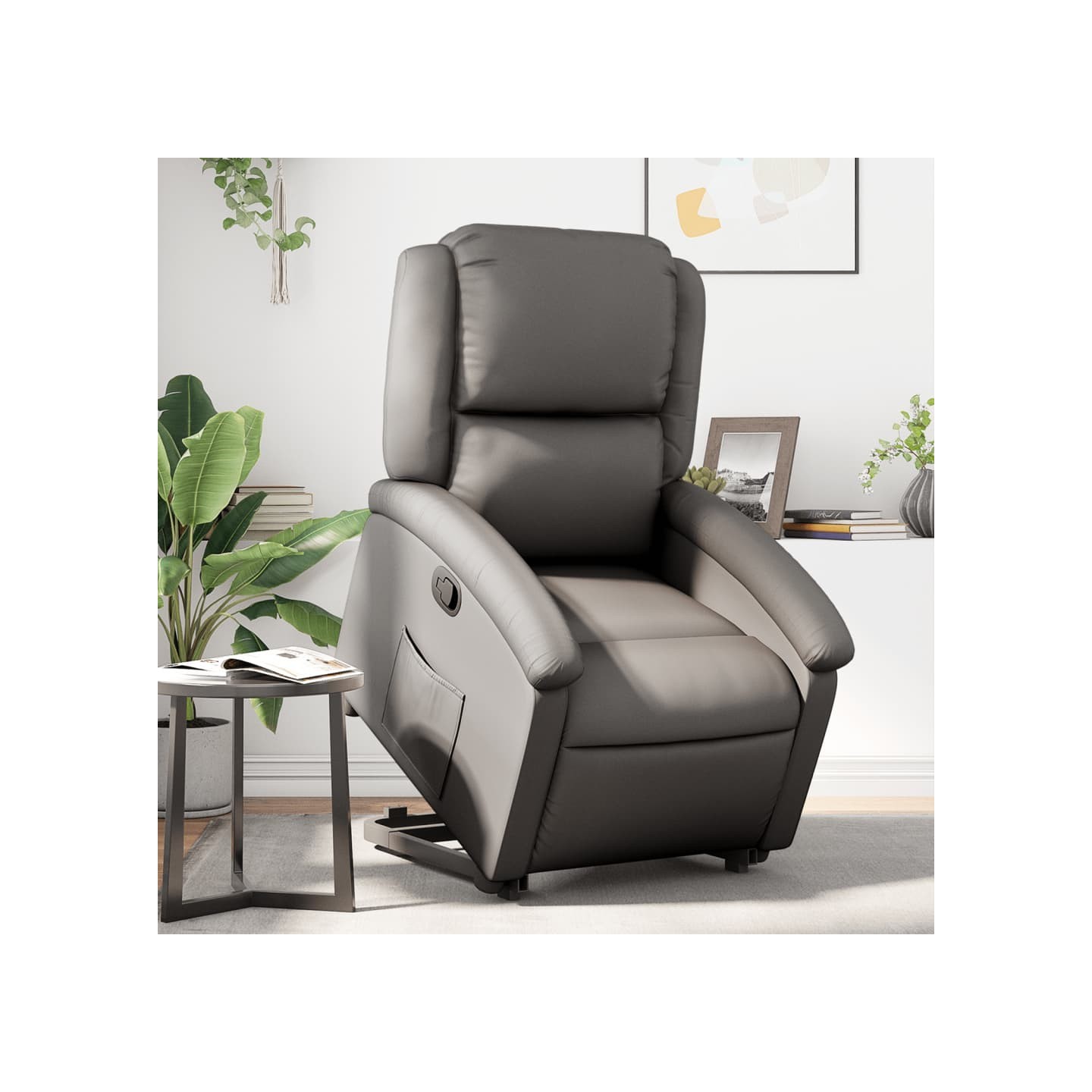 Fauteuil inclinable gris cuir véritable