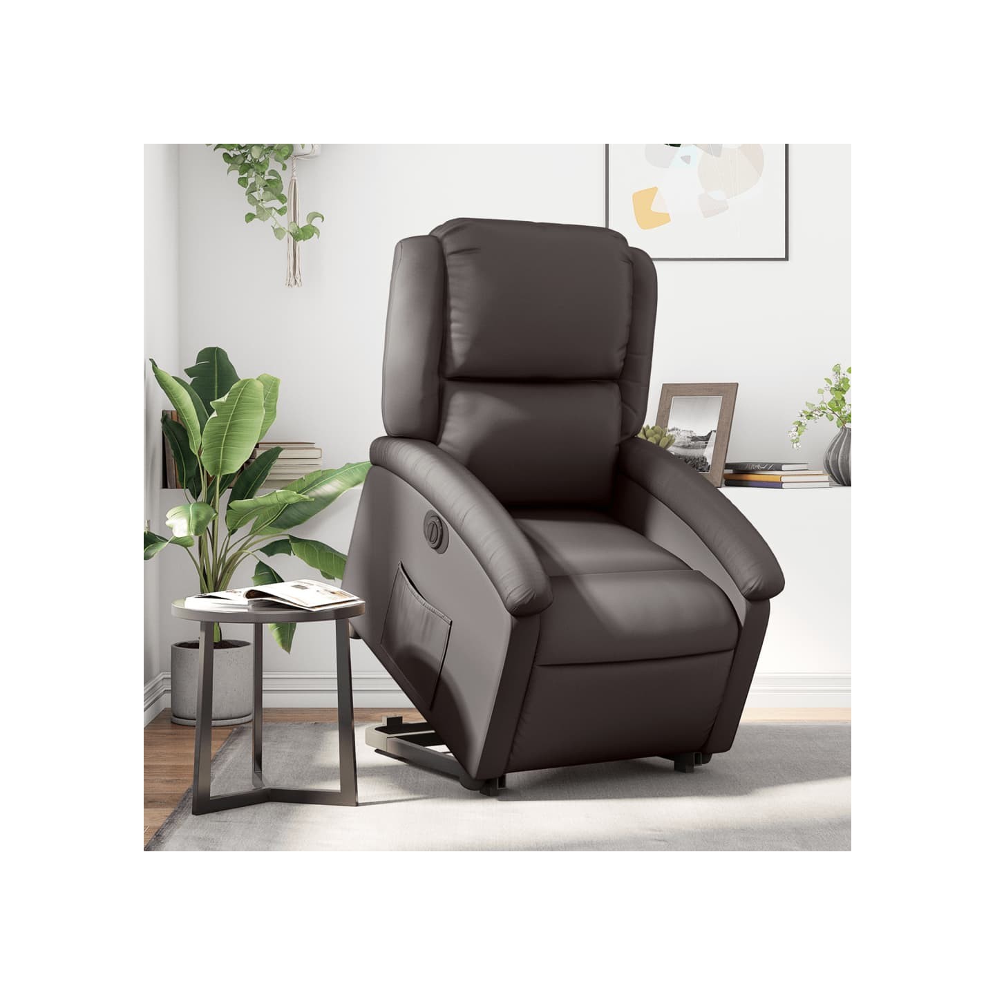 Fauteuil inclinable électrique marron foncé cuir véritable