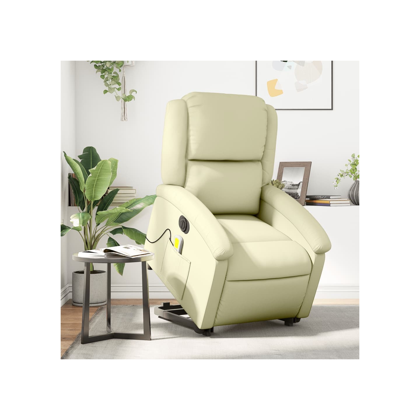 Fauteuil inclinable de massage électrique crème cuir véritable