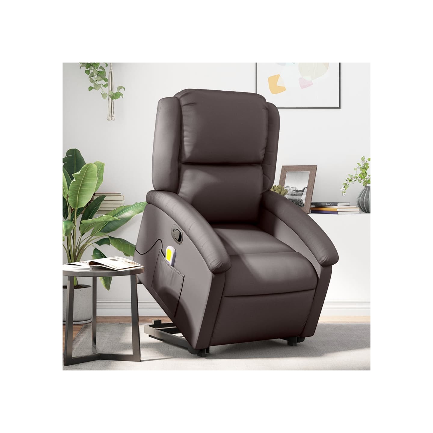 Fauteuil inclinable de massage marron foncé cuir véritable
