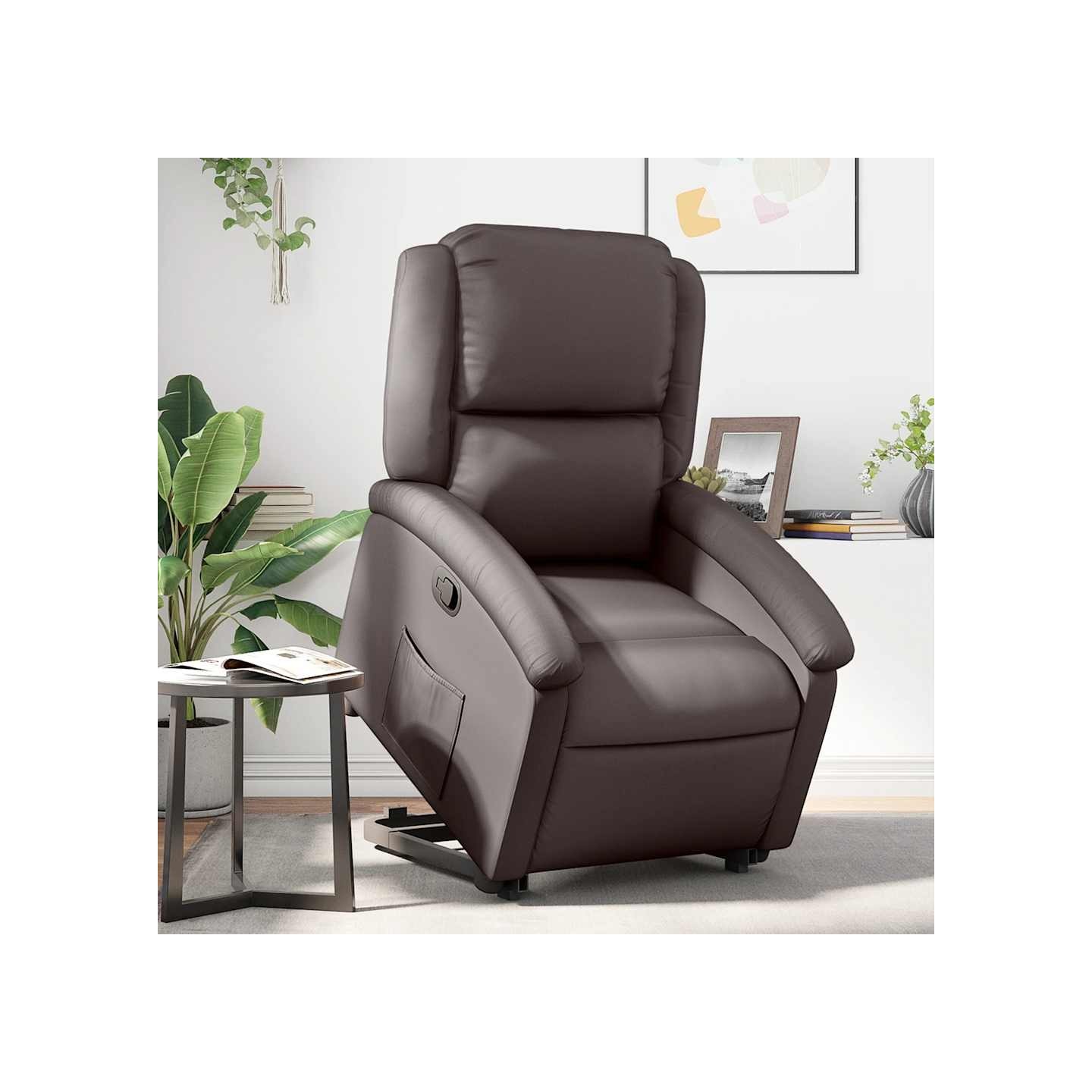 Fauteuil inclinable marron foncé cuir véritable