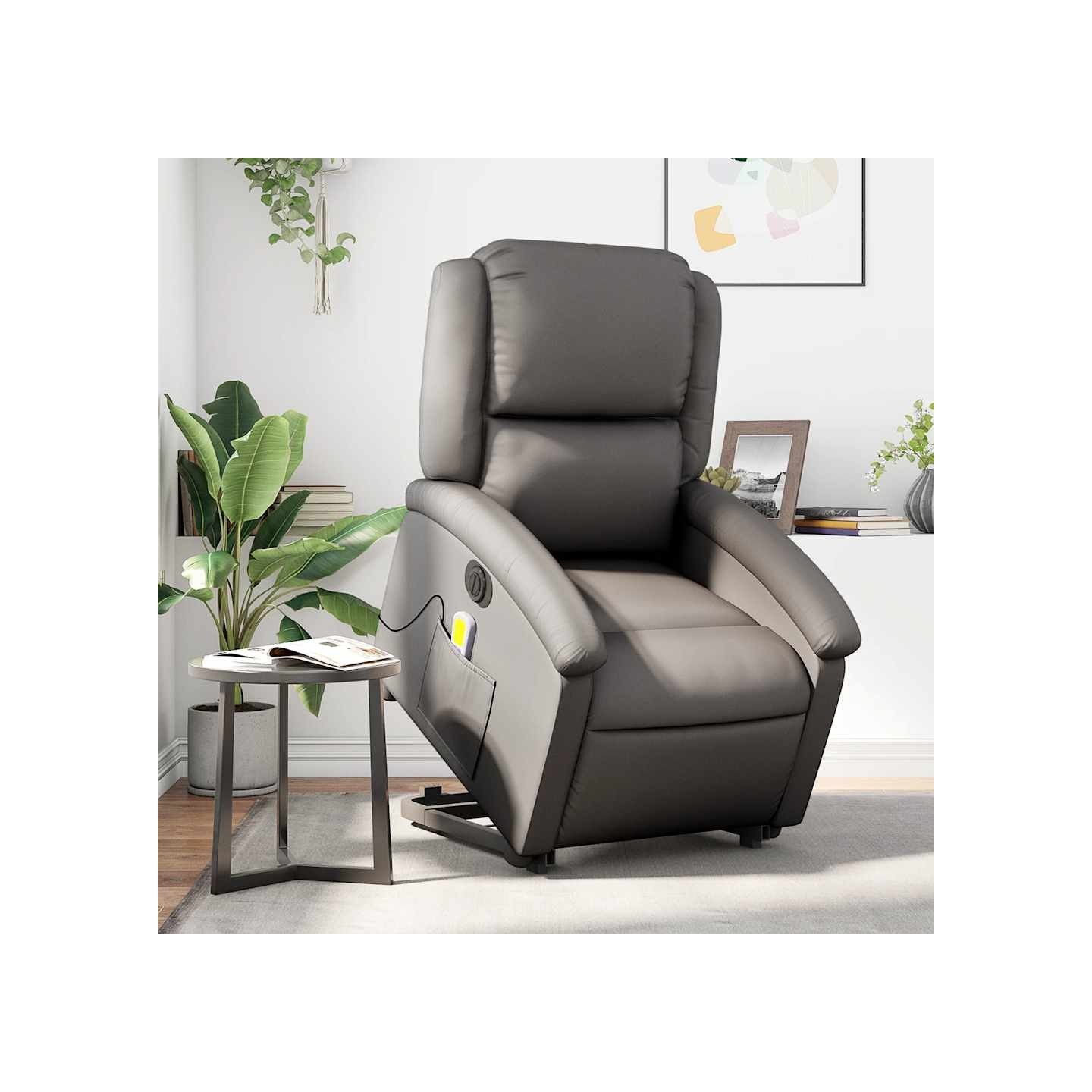 Fauteuil inclinable de massage électrique gris cuir véritable