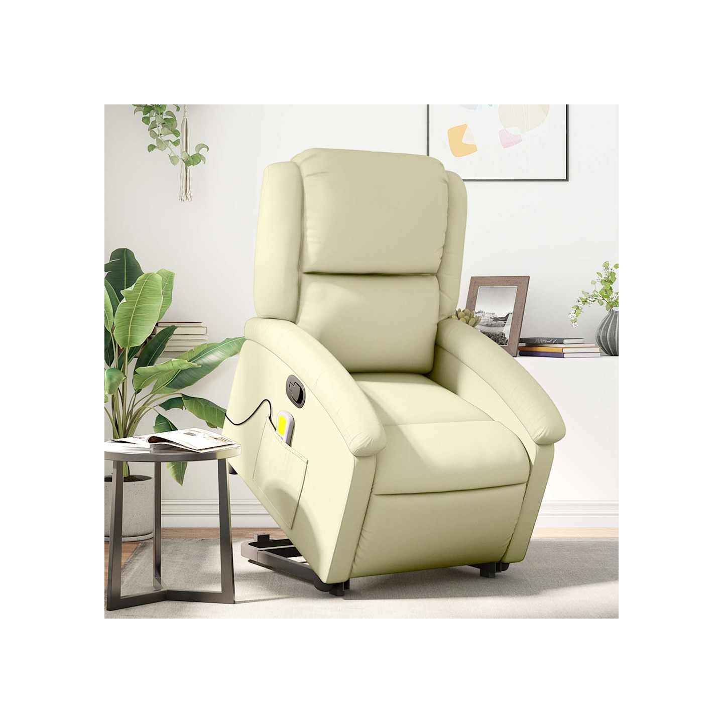 Fauteuil inclinable de massage crème cuir véritable