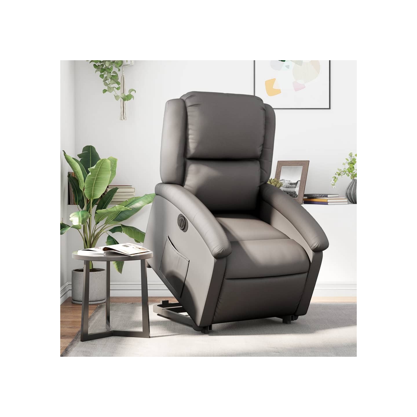 Fauteuil inclinable électrique gris cuir véritable