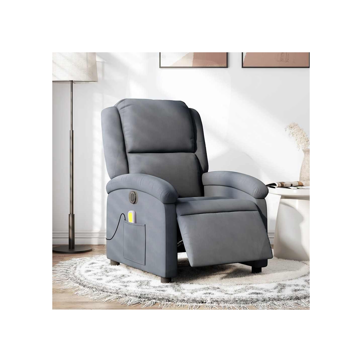 Fauteuil inclinable de massage électrique gris foncé velours