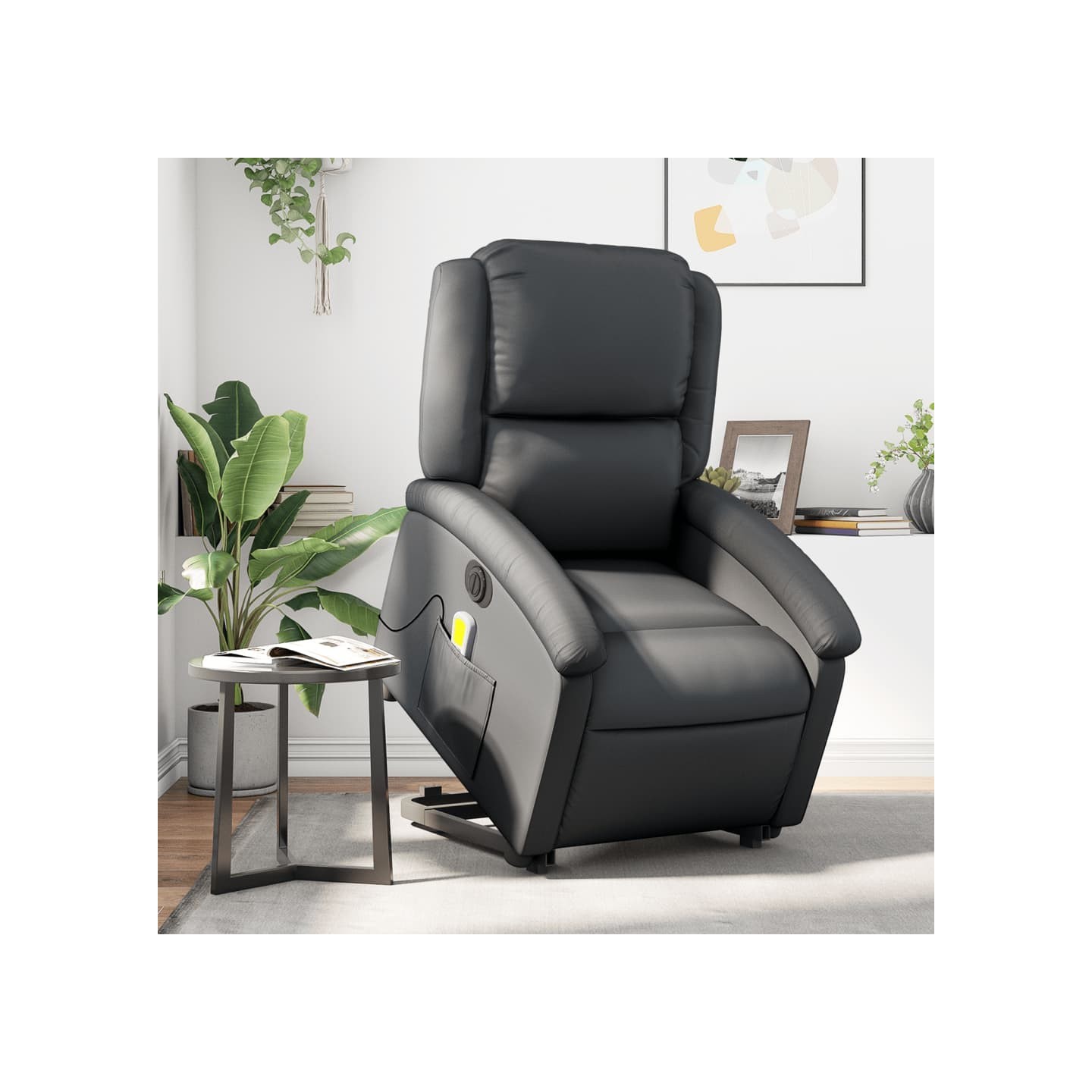 Fauteuil inclinable de massage électrique noir cuir véritable