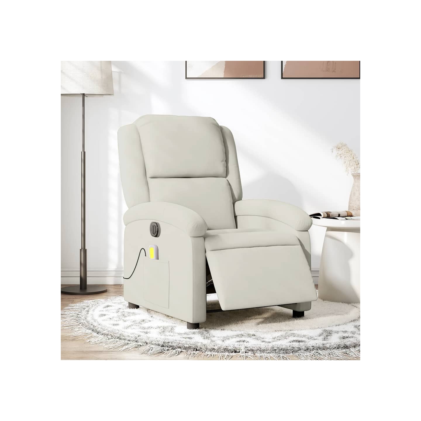 Fauteuil inclinable de massage électrique crème velours