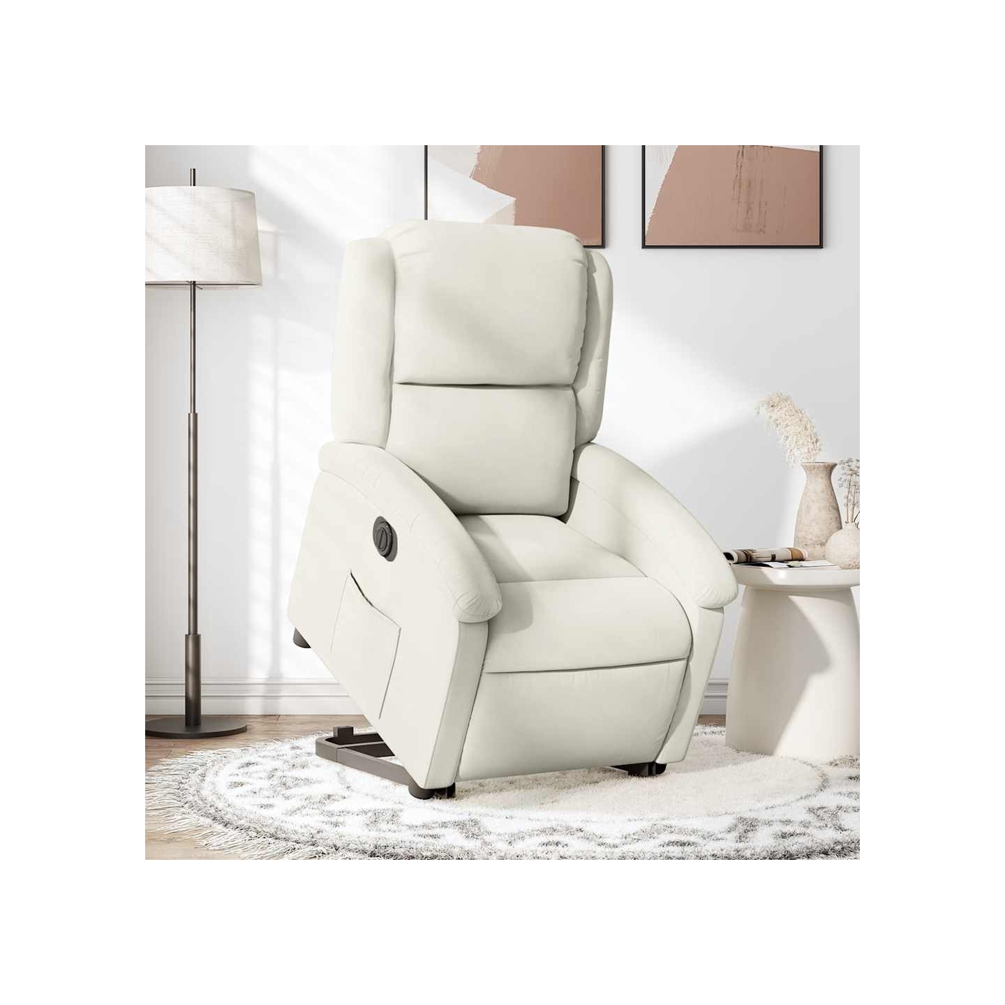Fauteuil inclinable électrique crème velours