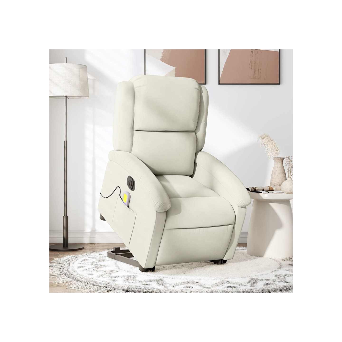 Fauteuil inclinable de massage électrique crème velours