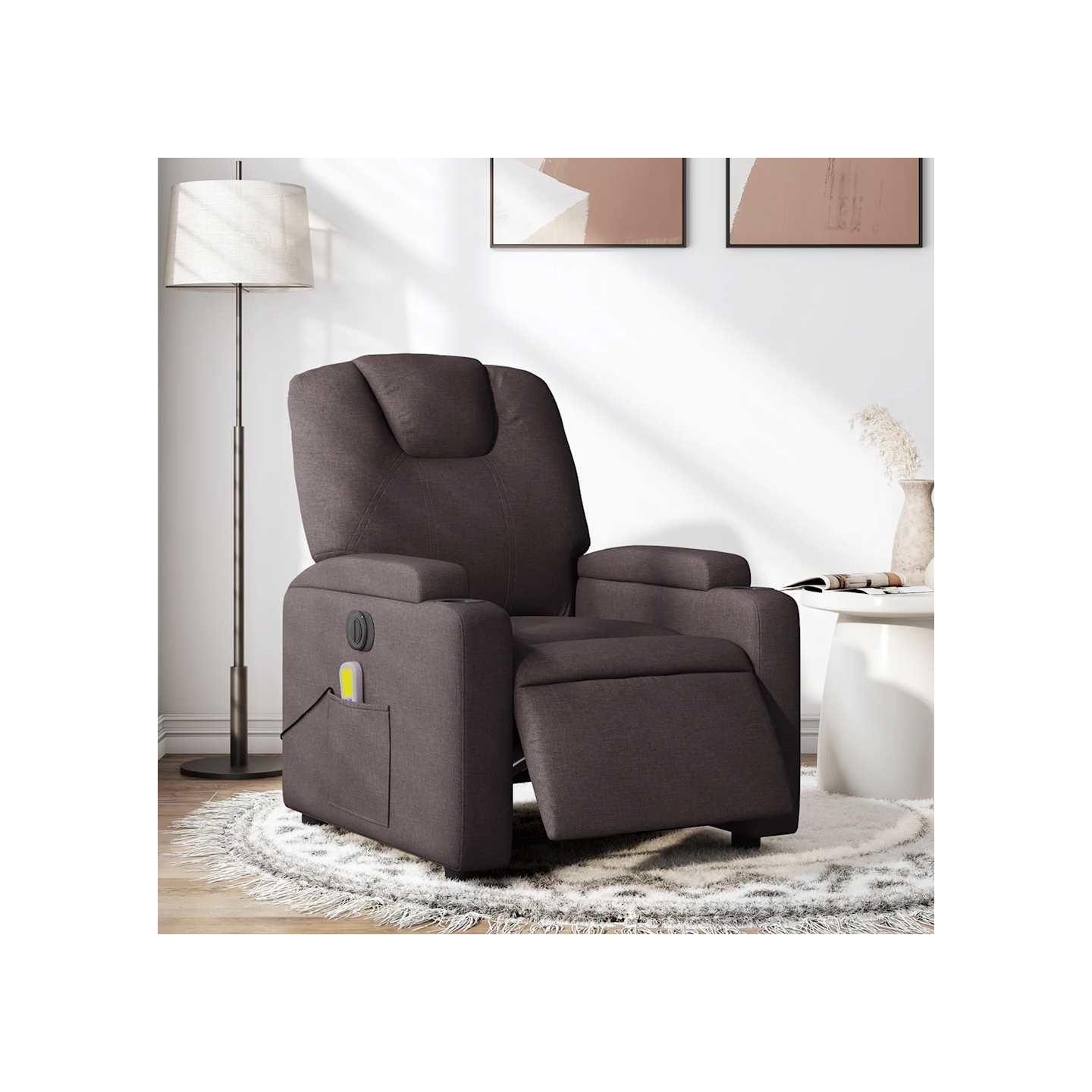 Fauteuil de massage inclinable électrique Marron foncé Tissu