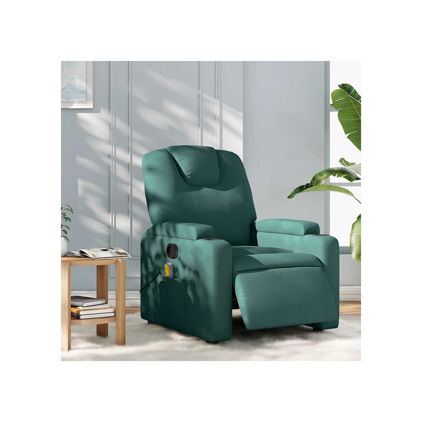 Fauteuil de massage inclinable électrique Vert foncé Tissu