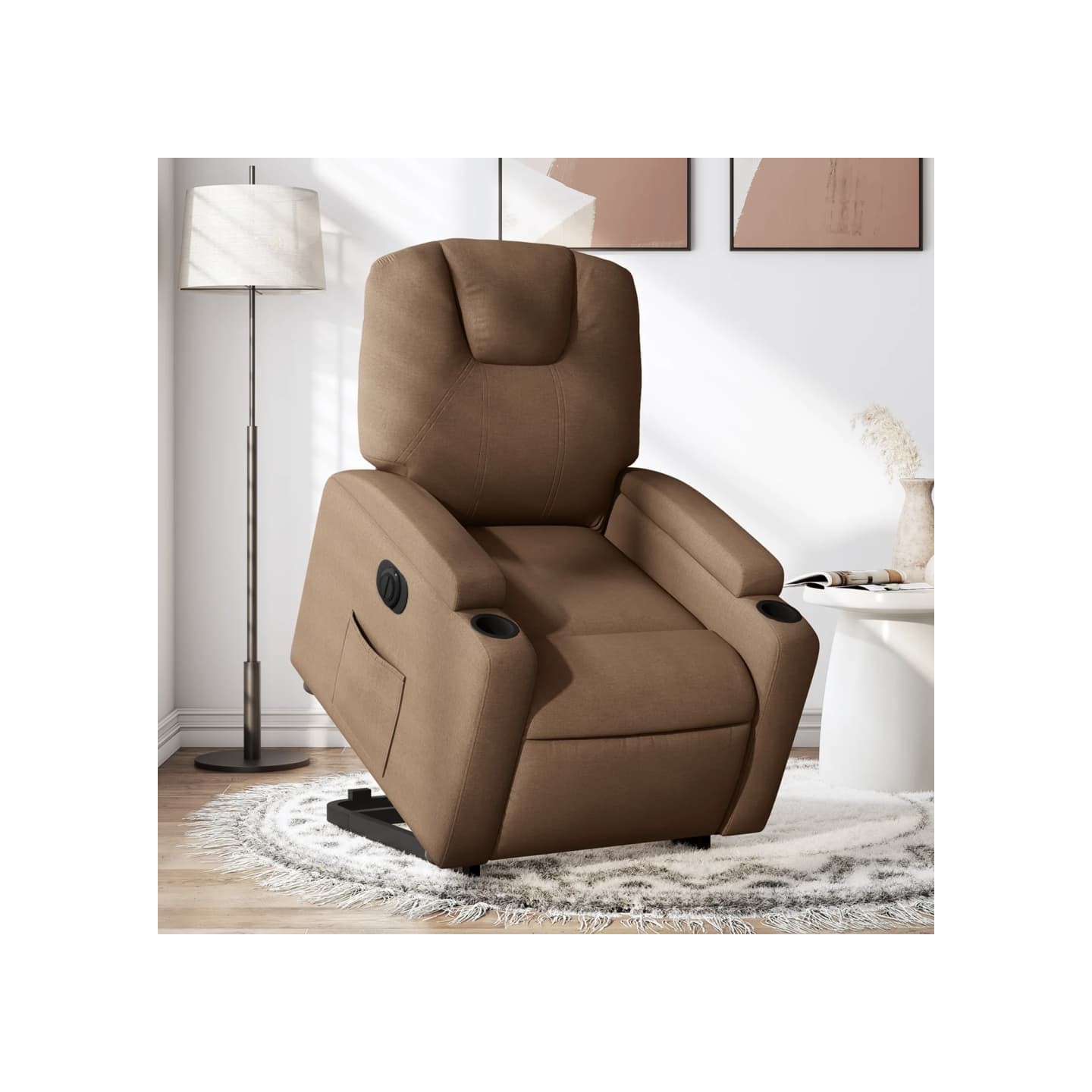 Fauteuil inclinable électrique marron tissu