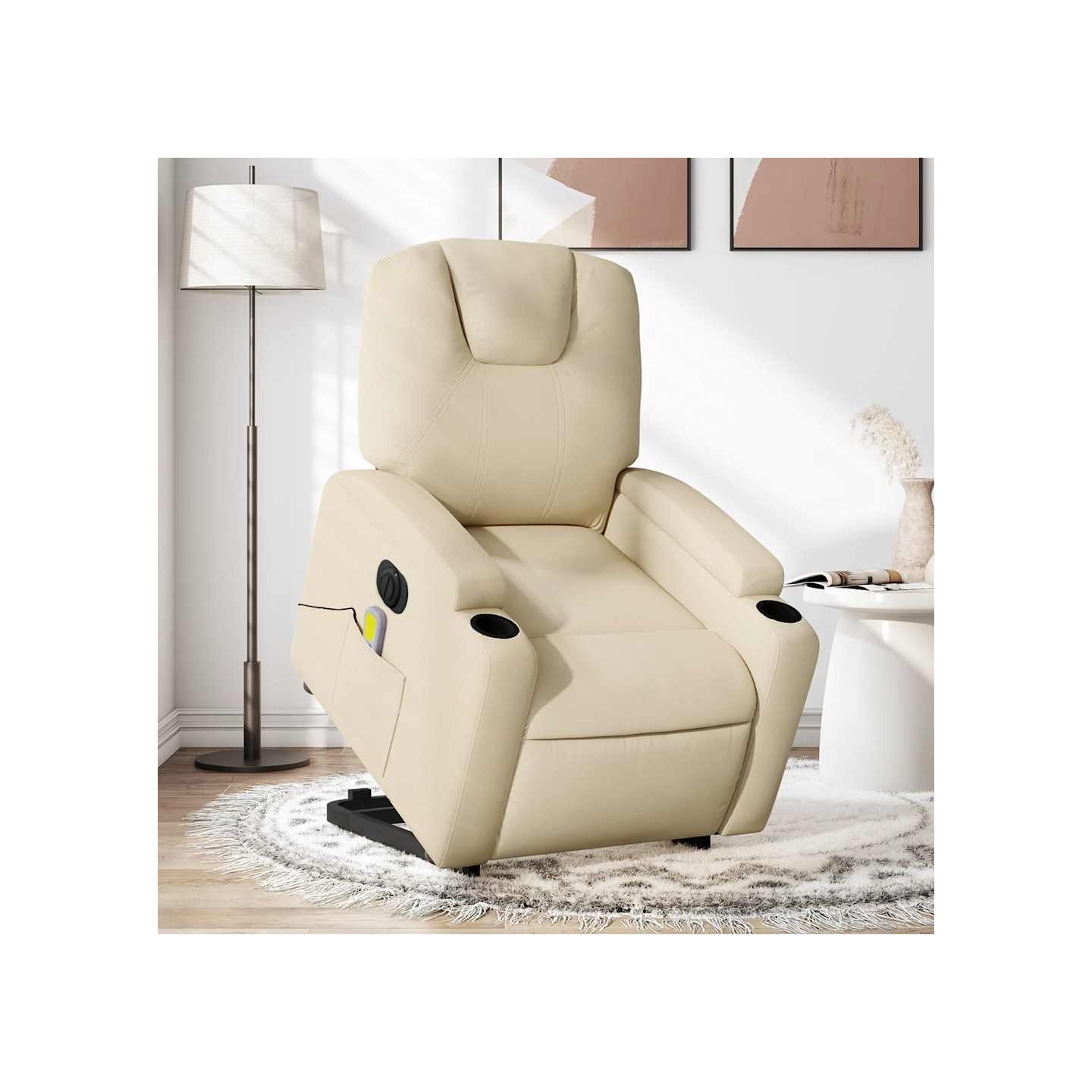 Fauteuil inclinable de massage électrique Crème Tissu