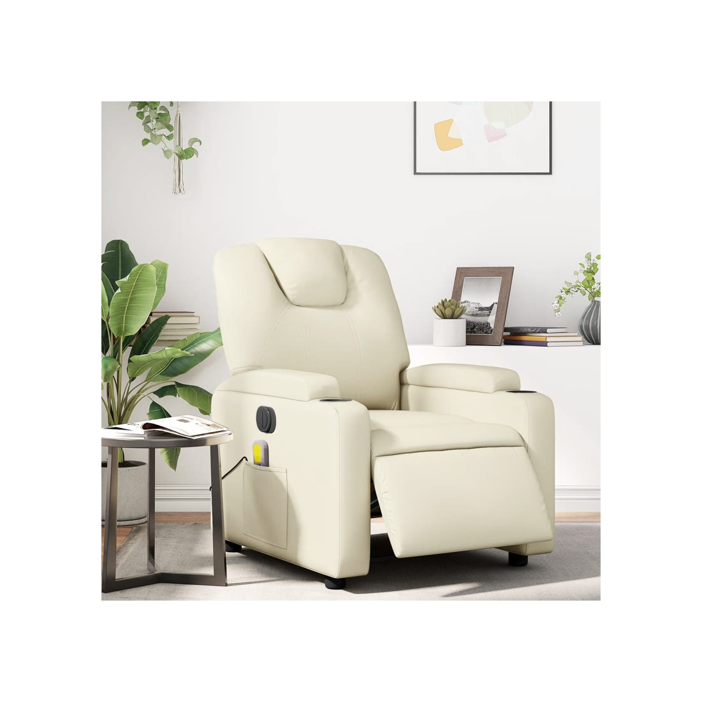 Fauteuil de massage inclinable électrique crème similicuir