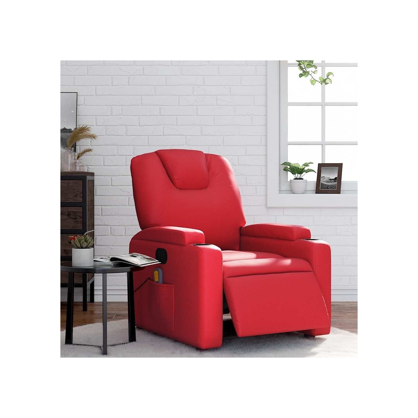 Fauteuil de massage inclinable électrique rouge similicuir