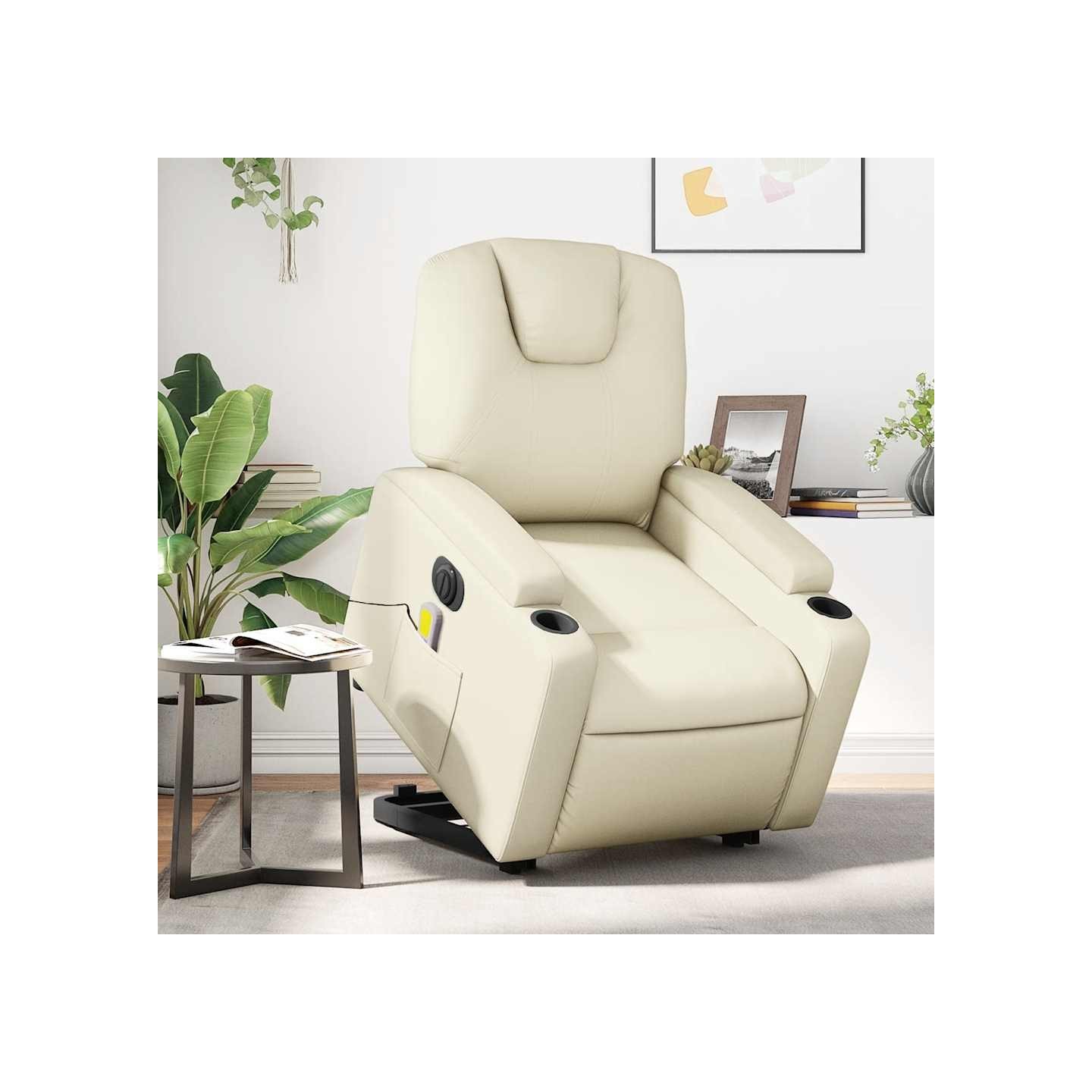 Fauteuil inclinable de massage électrique crème similicuir