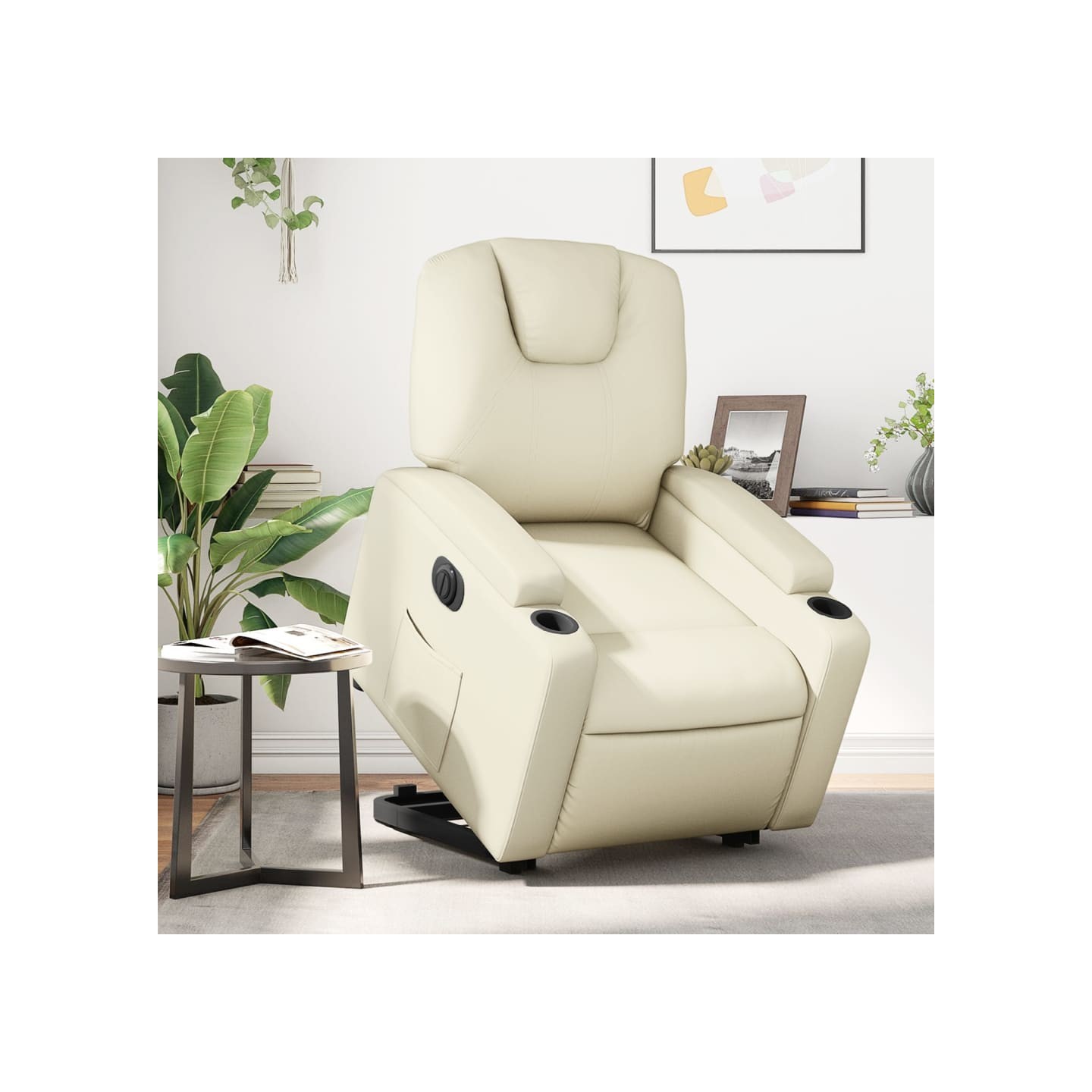 Fauteuil inclinable électrique crème similicuir