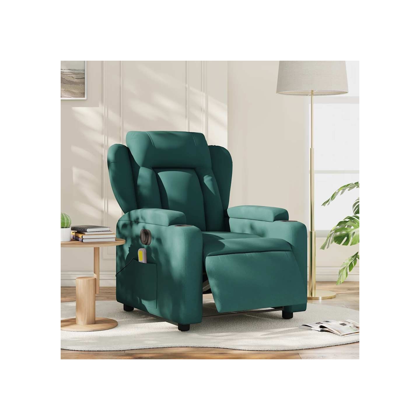 Fauteuil de massage inclinable électrique Vert foncé Tissu