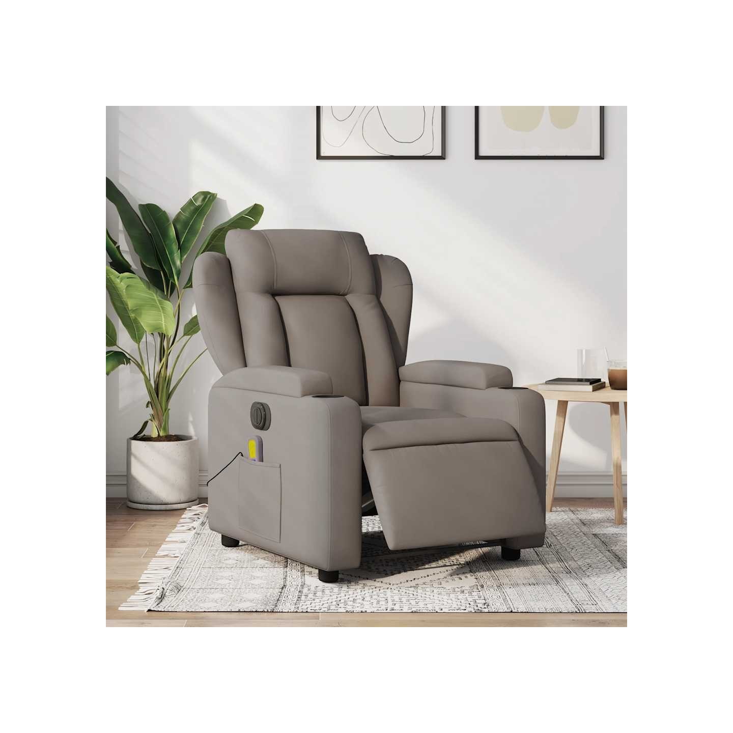 Fauteuil de massage inclinable électrique Taupe Tissu