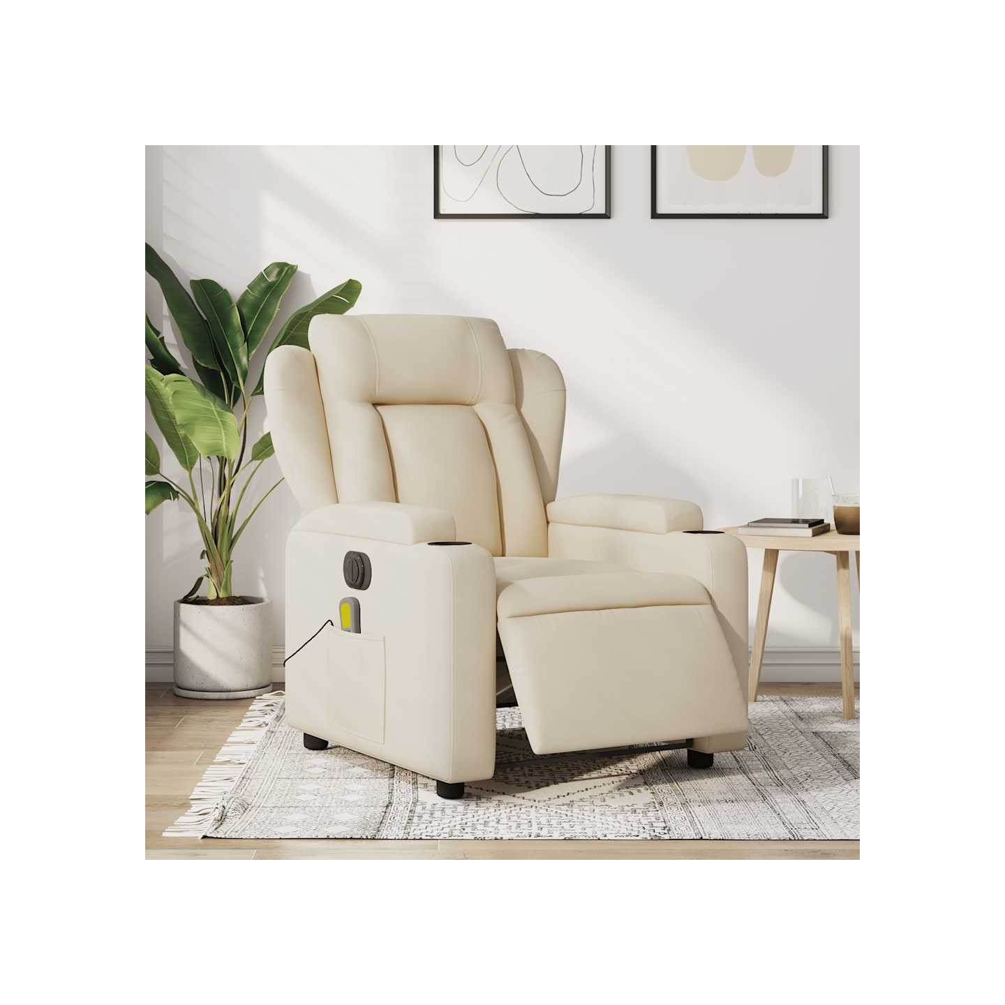 Fauteuil inclinable de massage électrique crème tissu