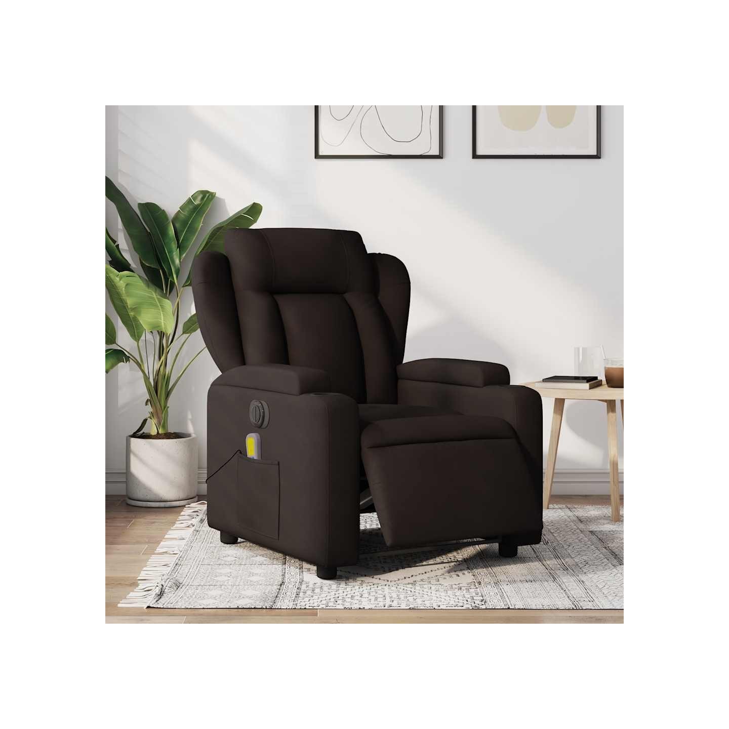 Fauteuil de massage inclinable électrique Marron foncé Tissu