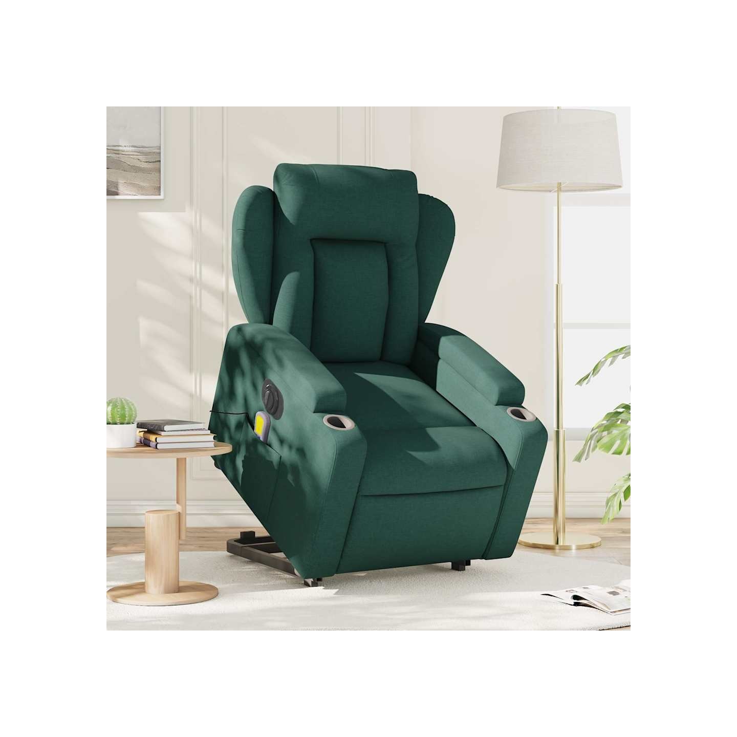 Fauteuil inclinable de massage électrique Vert foncé Tissu