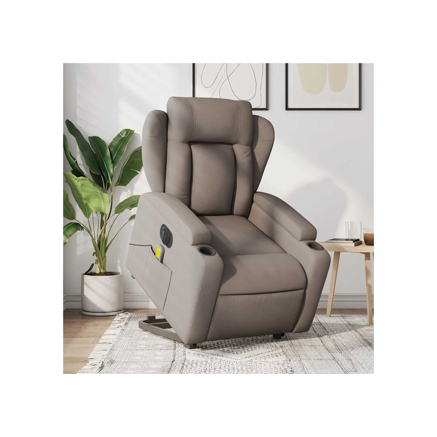 Fauteuil inclinable de massage électrique Taupe Tissu