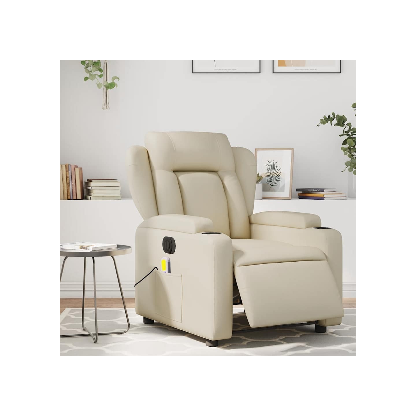 Fauteuil de massage inclinable électrique crème similicuir