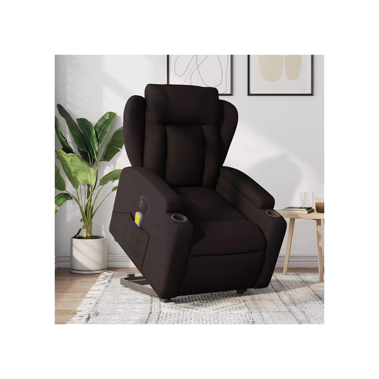 Fauteuil inclinable de massage électrique Marron foncé Tissu