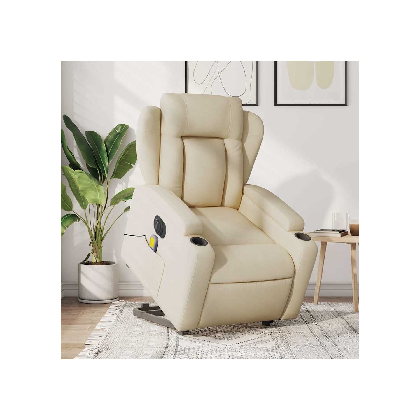 Fauteuil inclinable de massage électrique Crème Tissu