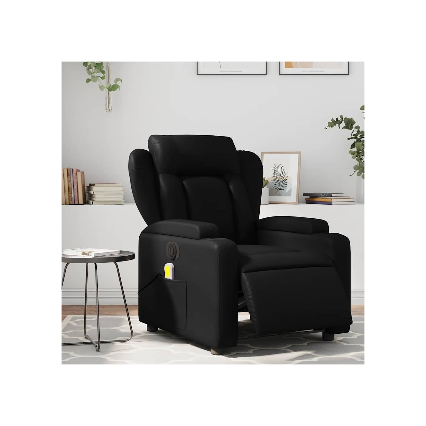 Fauteuil de massage inclinable électrique noir similicuir