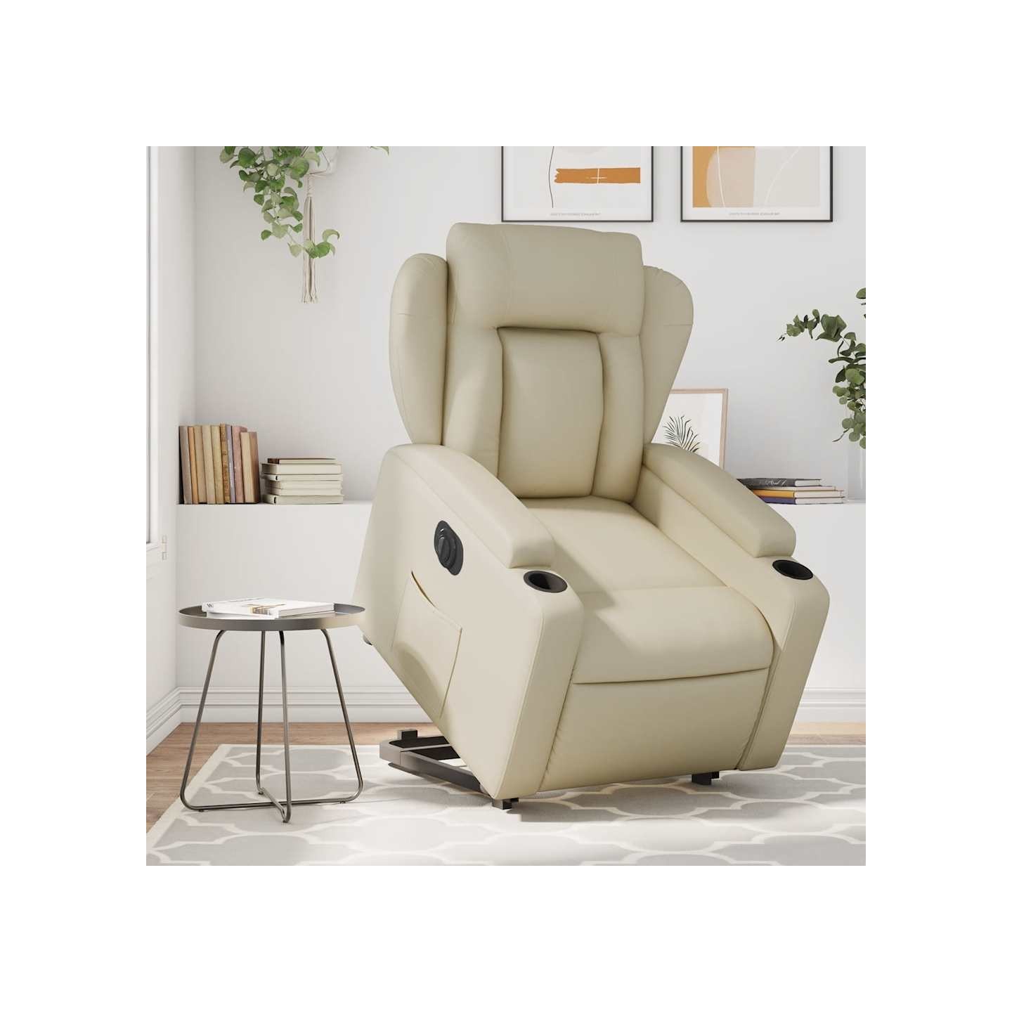 Fauteuil inclinable électrique crème similicuir
