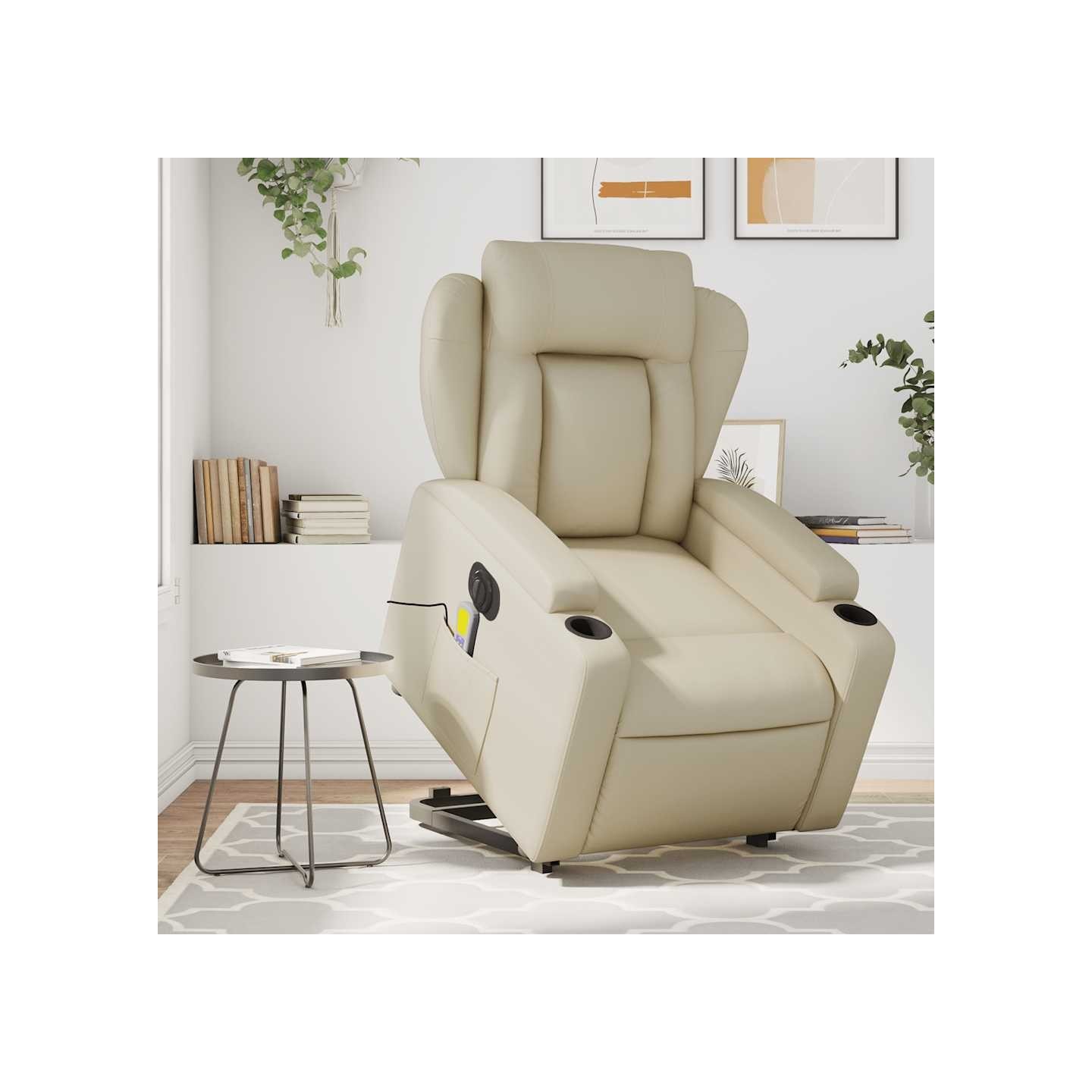 Fauteuil inclinable de massage électrique crème similicuir