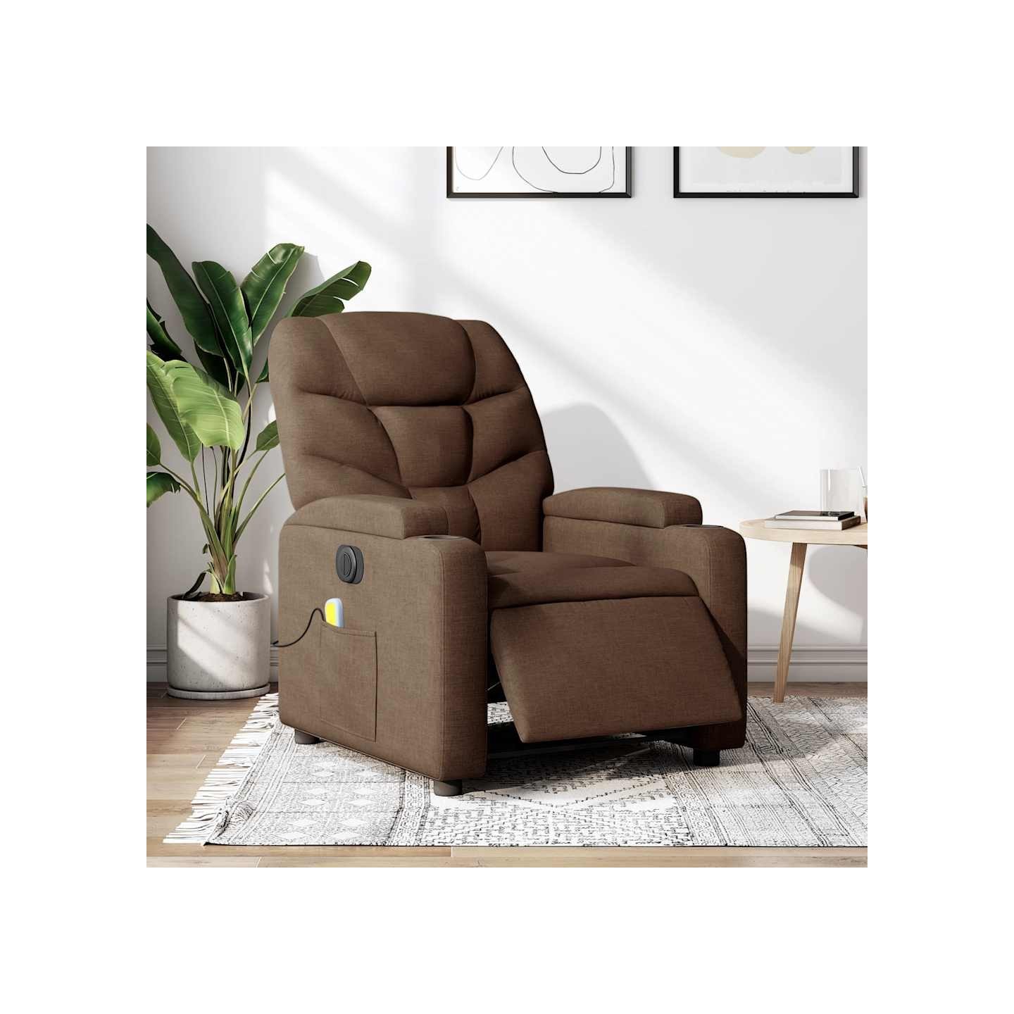 Fauteuil inclinable de massage électrique marron tissu