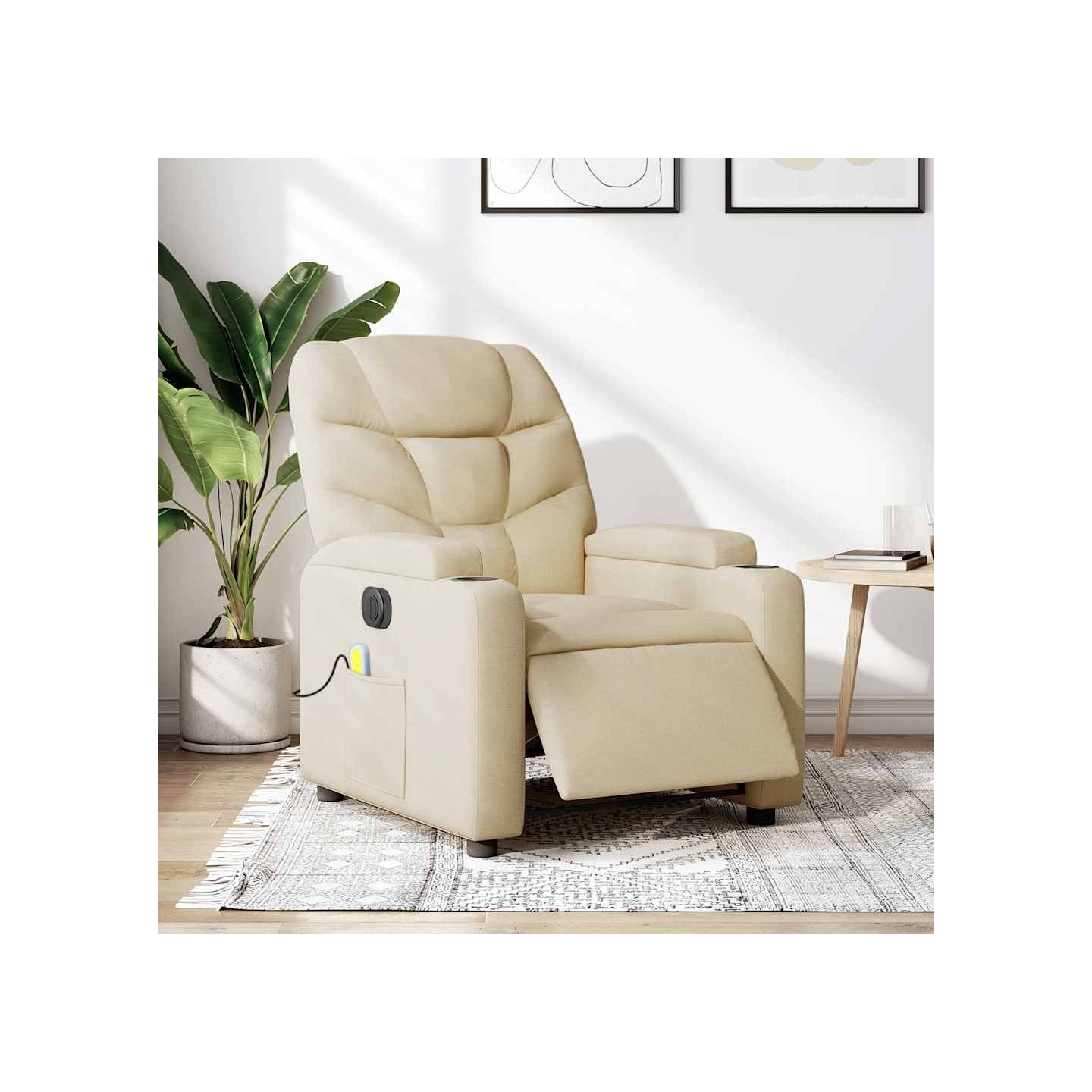 Fauteuil inclinable de massage électrique crème tissu