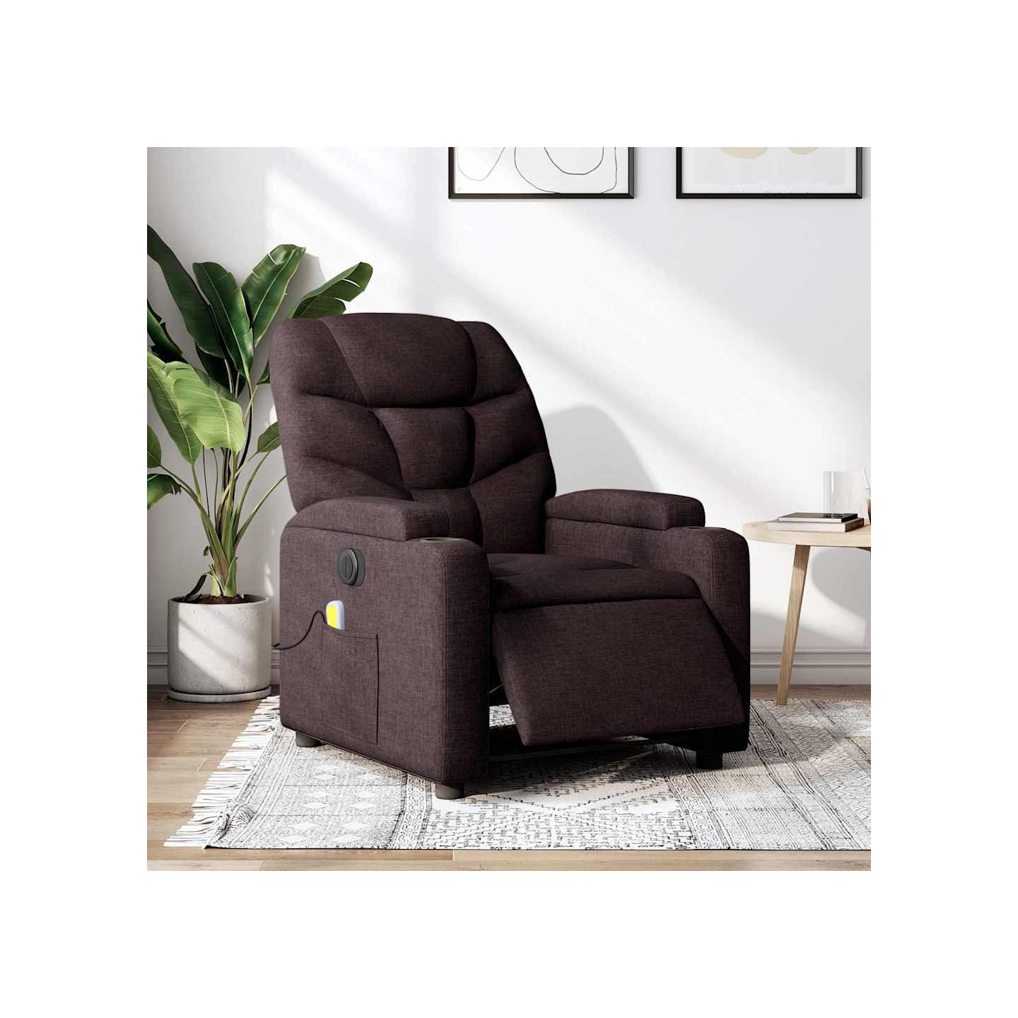 Fauteuil de massage inclinable électrique Marron foncé Tissu