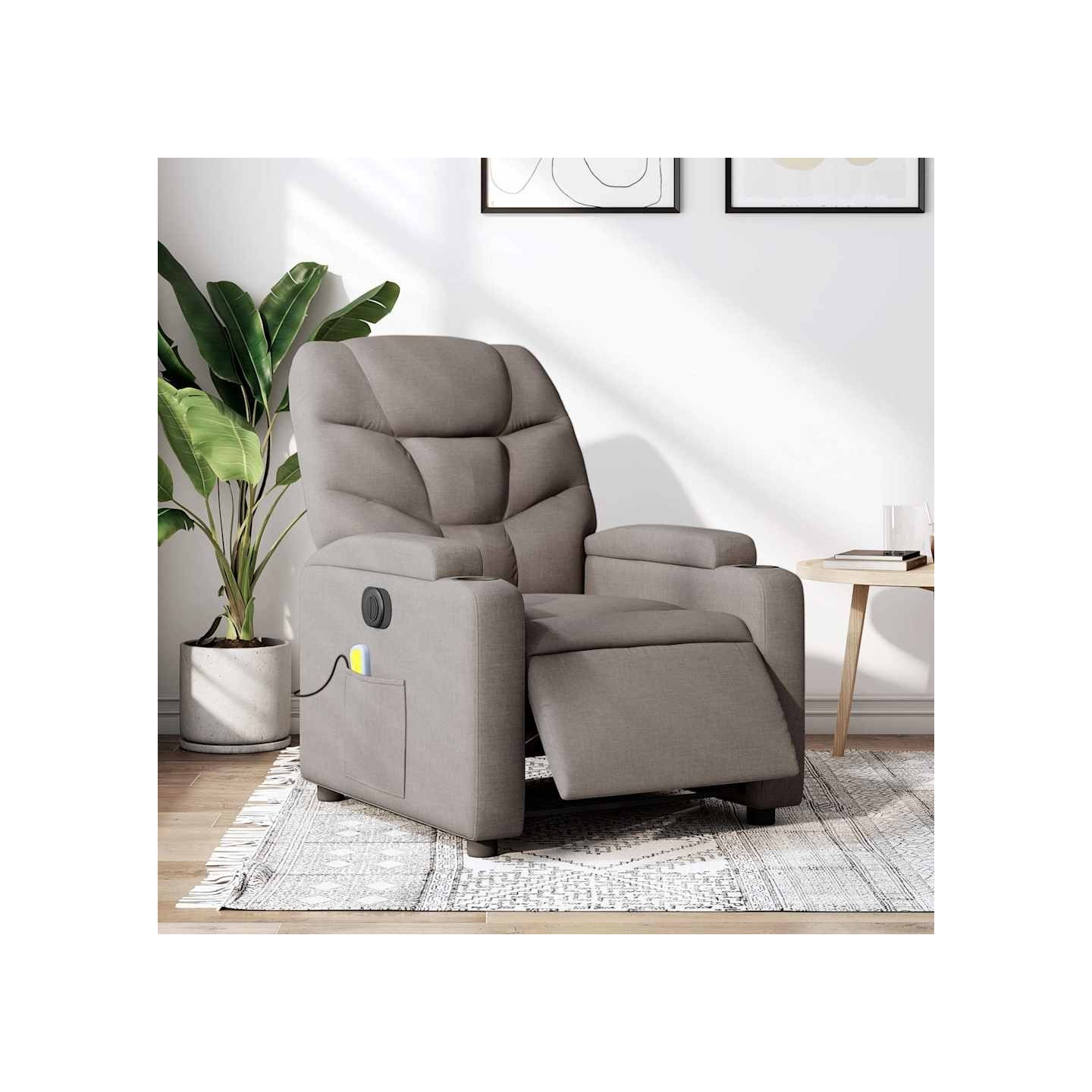 Fauteuil de massage inclinable électrique Taupe Tissu