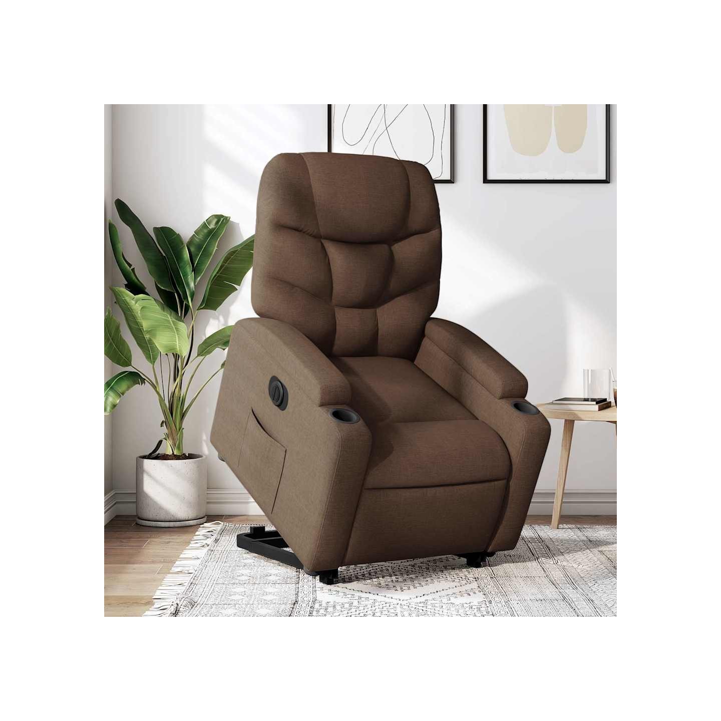 Fauteuil inclinable électrique marron tissu