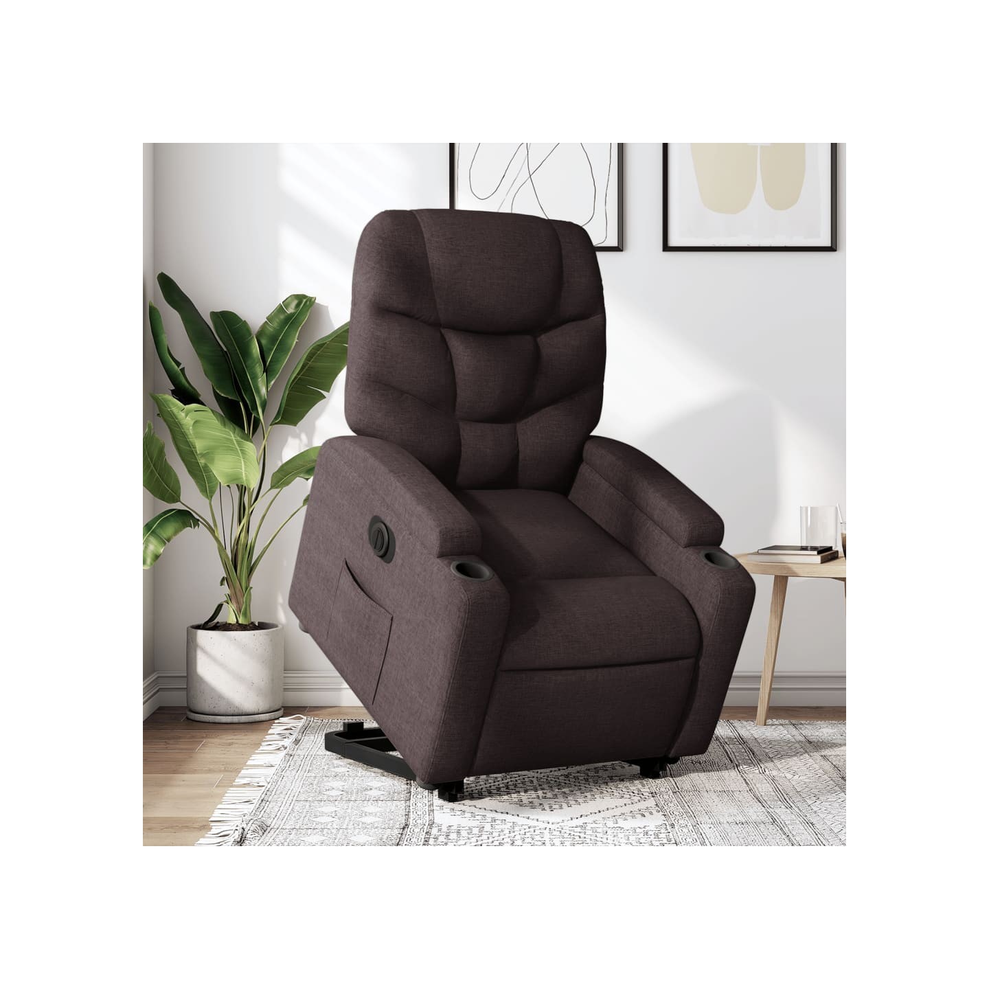 Fauteuil inclinable électrique marron foncé tissu