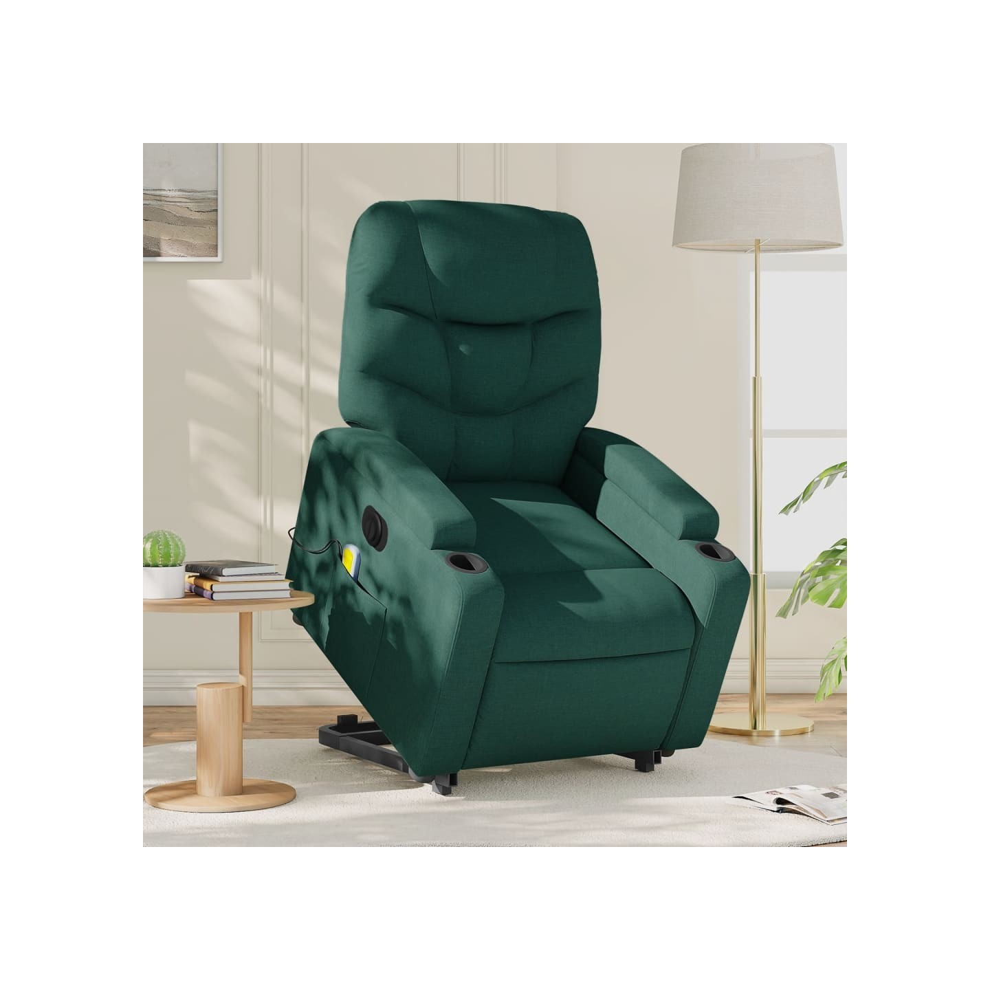 Fauteuil inclinable de massage électrique Vert foncé Tissu