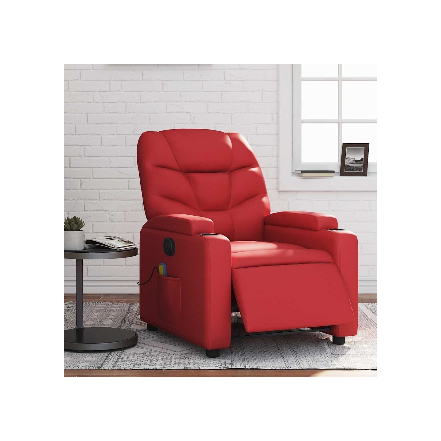 Fauteuil de massage inclinable électrique rouge similicuir