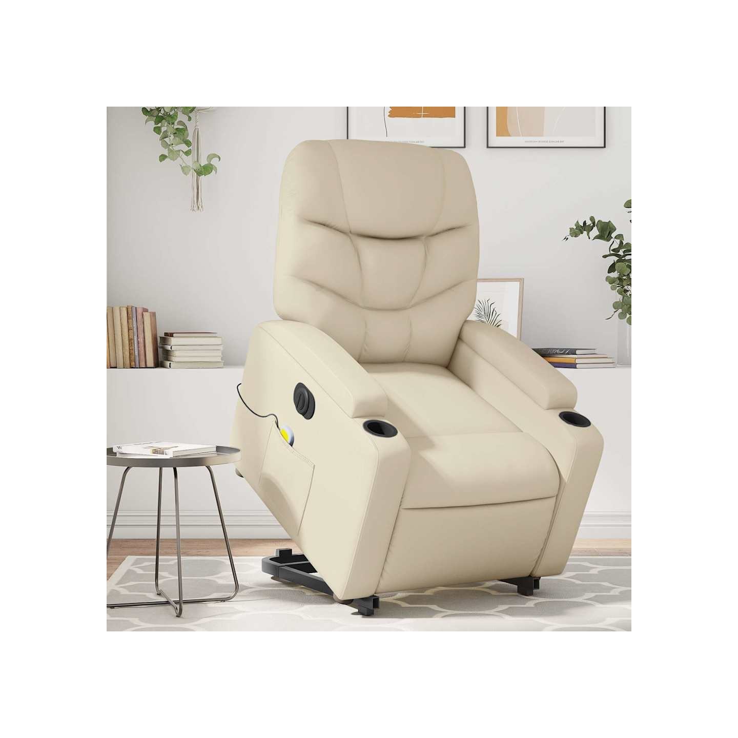 Fauteuil inclinable de massage électrique crème similicuir