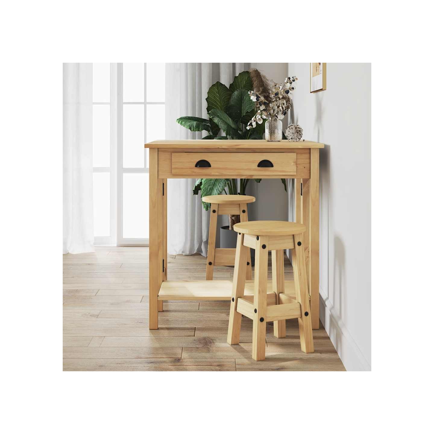 Ensemble de bar 3 pcs bois de pin massif