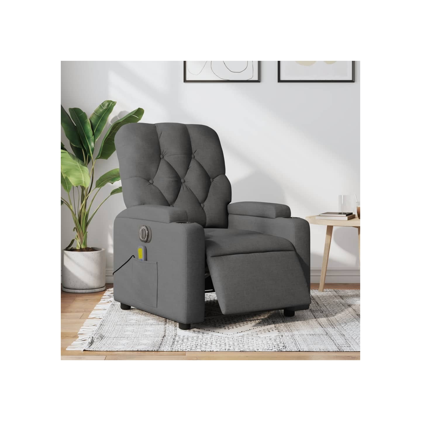 Fauteuil inclinable de massage électrique gris foncé tissu