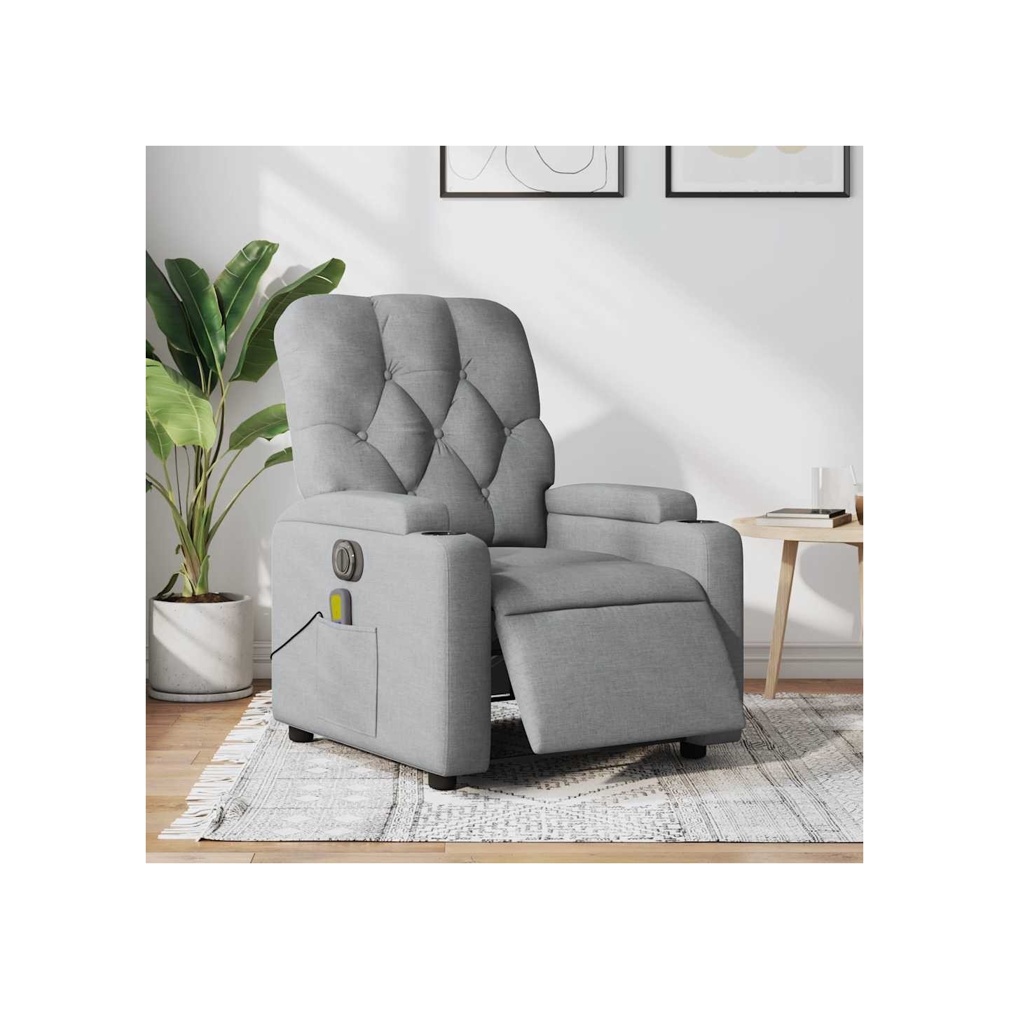 Fauteuil de massage inclinable électrique gris clair tissu