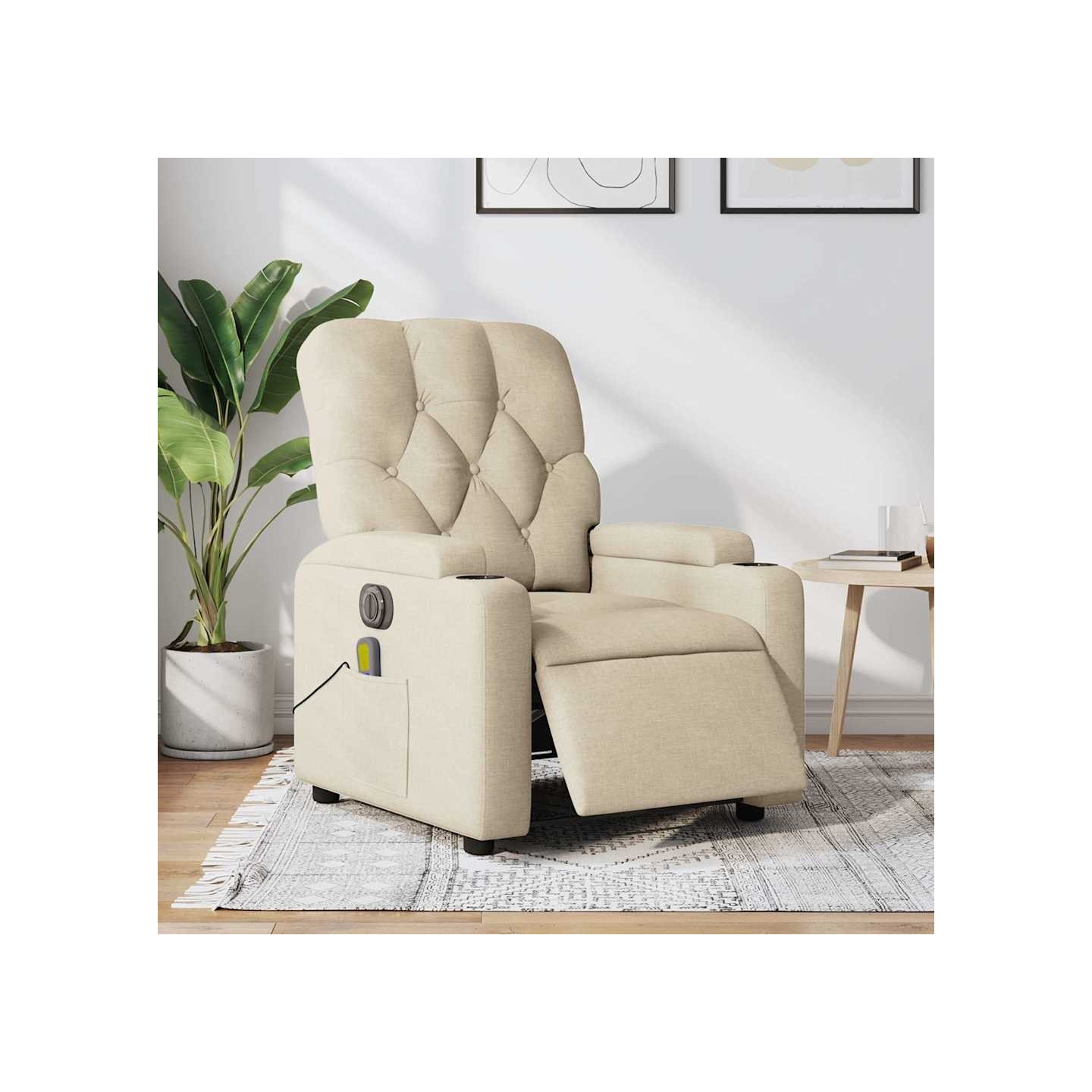Fauteuil inclinable de massage électrique crème tissu