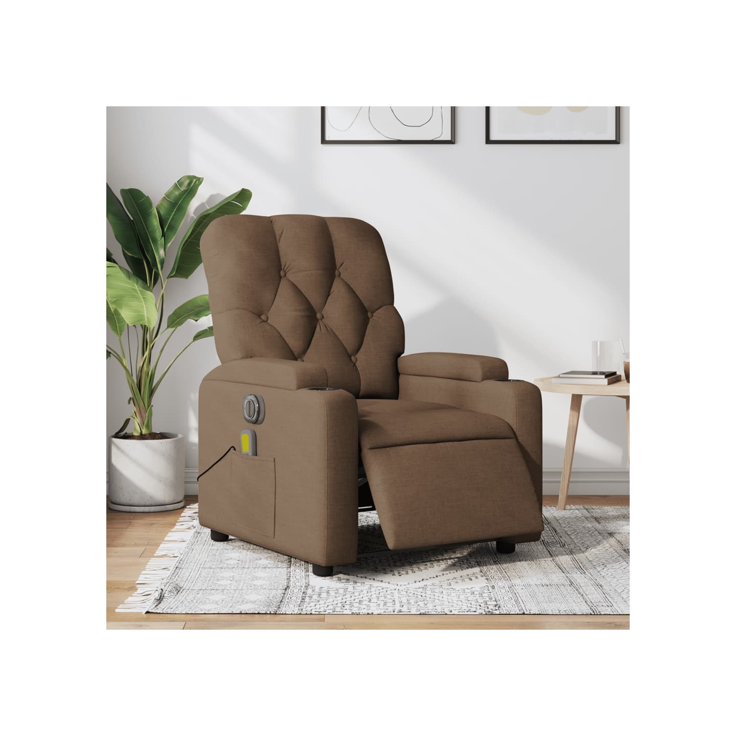 Fauteuil inclinable de massage électrique marron tissu